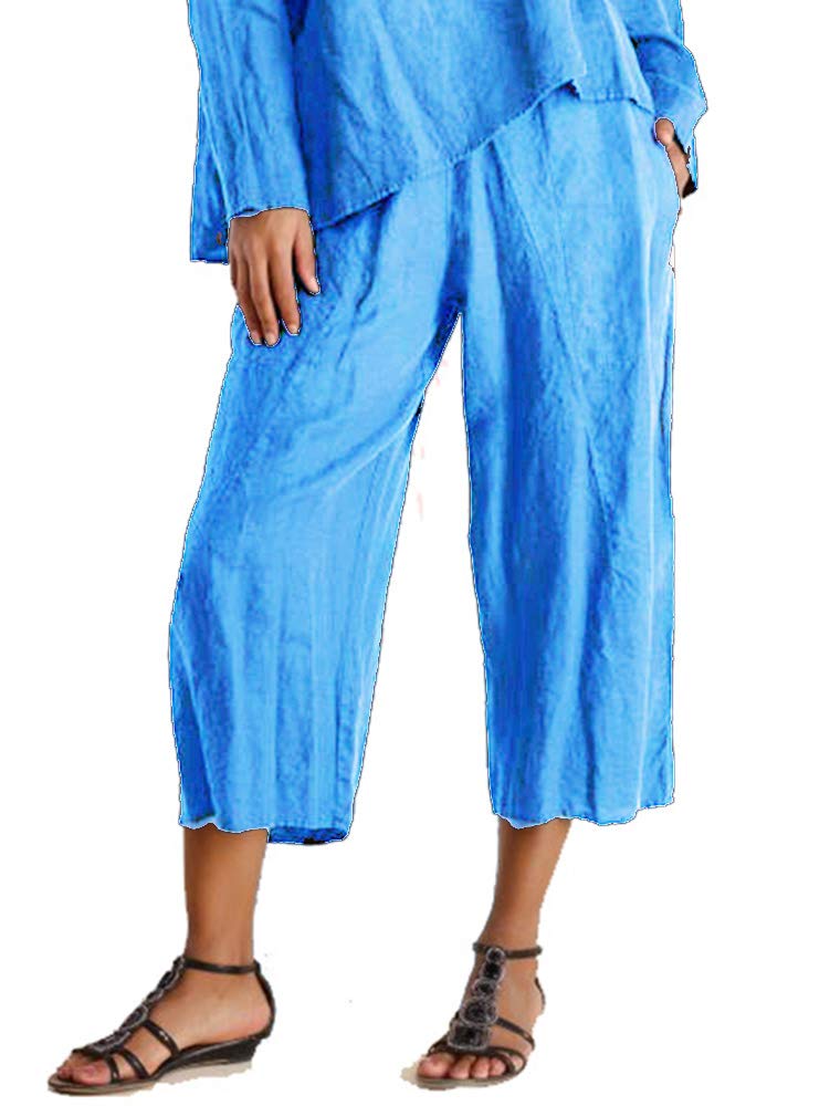 Garment Dyed Linen Cropped Pants for Women - High Waisted Wide Leg Summer Trousers | Perfect for Beach, Vacation & Casual Outfits