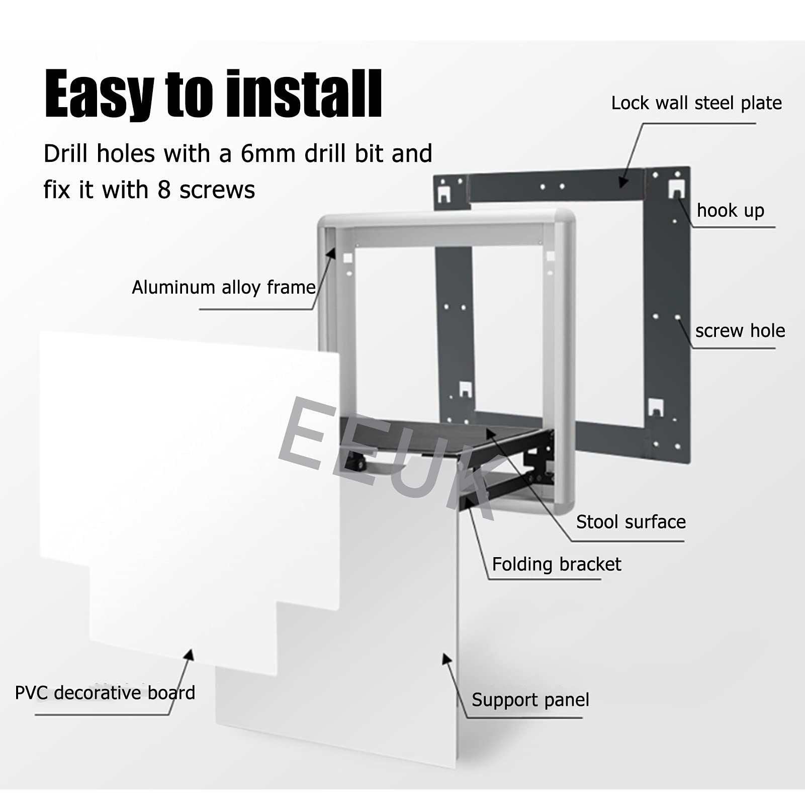 Wall-Mounted Shoe Changing Stool - Foldable Entryway Bench with 300KG Capacity, Space-Saving Folding Chair for Hallway, Kitchen, Bathroom & Shower - Perfect for Quick Shoe Changes & Compact Living Spaces