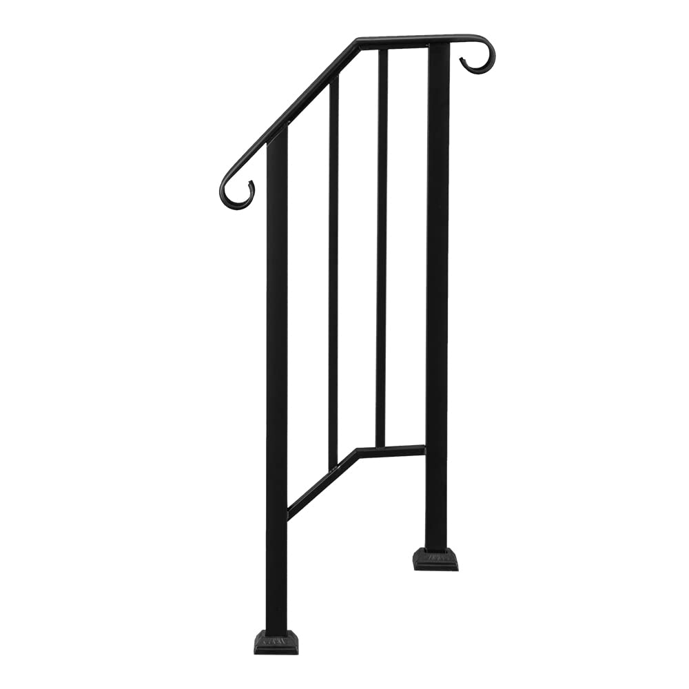 Artisasset Matte Black Outdoor 1st Tier Iron Handrail - Durable Stair Railing for Porch, Deck & Balcony Safety