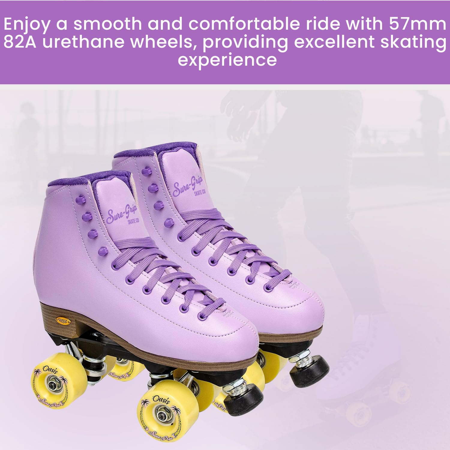 Sure-Grip Lavender Oasis Outdoor Roller Skates for Women & Men - Comfortable Quad Skates for Street, Park & Trail Skating - Perfect for Beginners & Pros (Lavender)