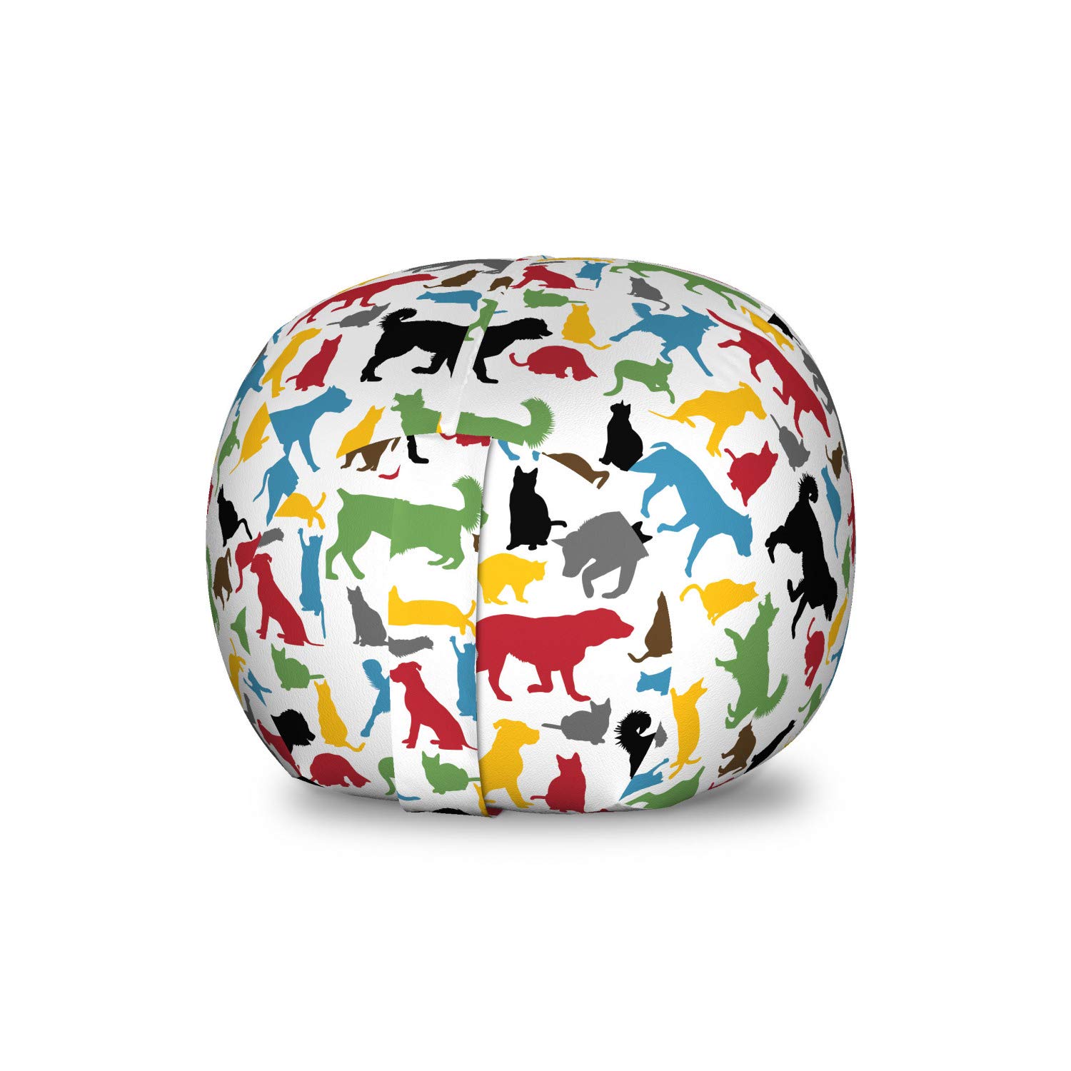 Ambesonne Cat & Dog Storage Toy Bag Chair - Colorful Pet Silhouette Design, Washable Stuffed Animal Organizer for Kids' Room (Small Size, Multicolor) - Perfect for Nursery Decor, Playroom Storage & Pet Lover Gifts