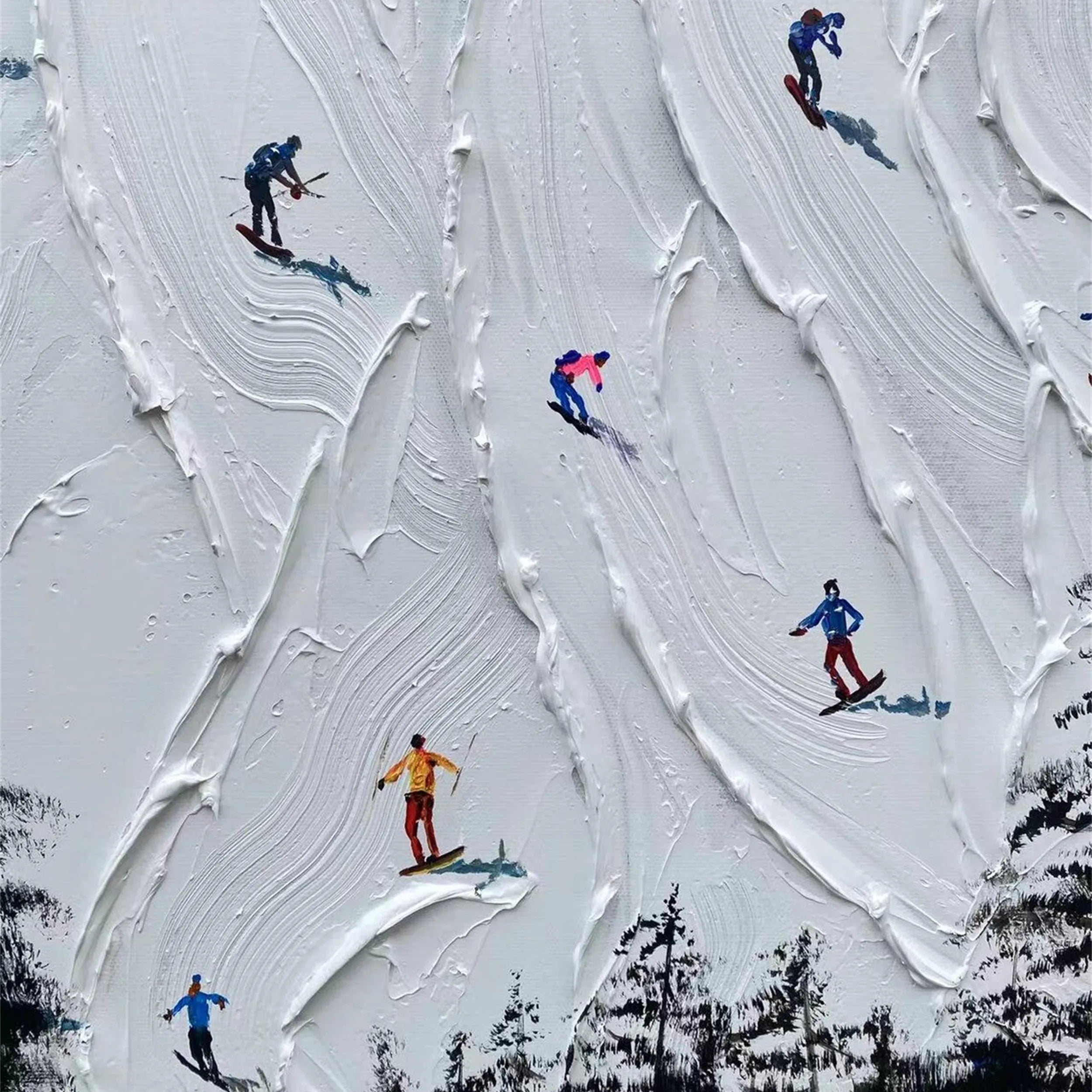 Premium Skiing Sport Art Textured Painting Canvas Wall Decor - Winter Sports Themed Artwork #MM223 - Perfect for Living Room, Ski Lodge & Cabin Decor