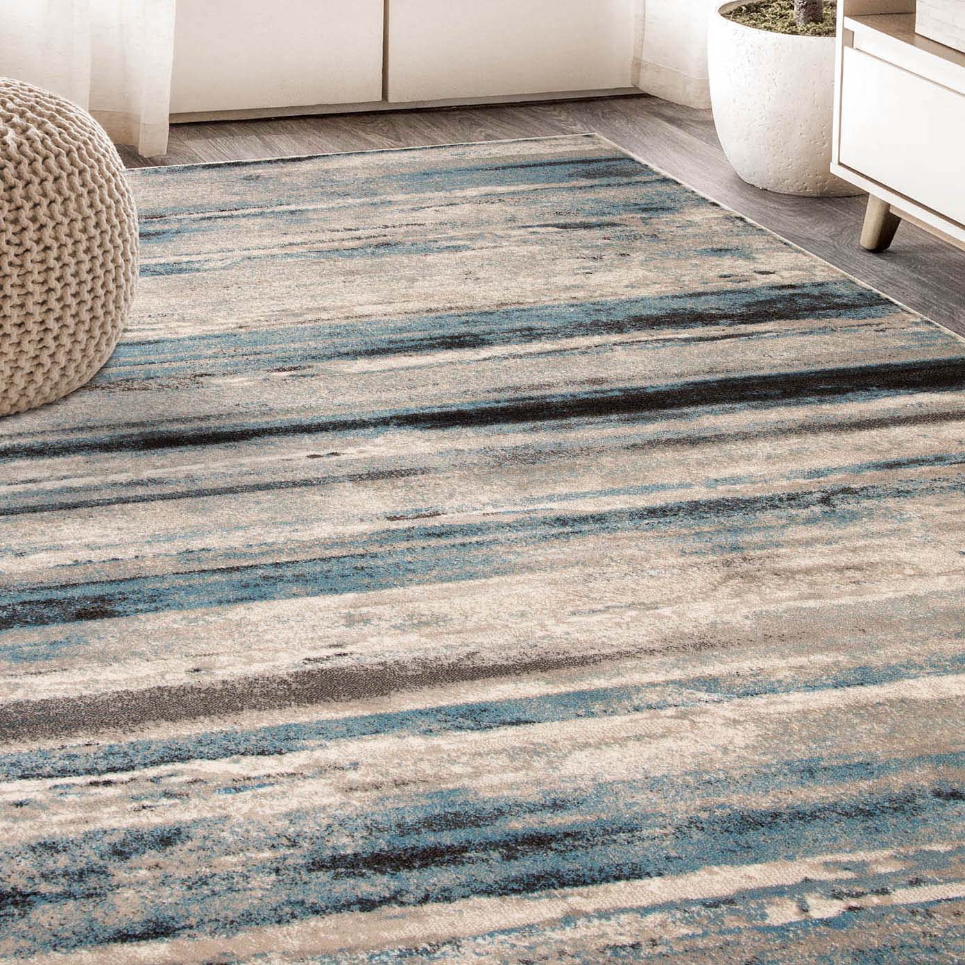 Taia Striped Damask Indoor Area Rug - Non-Slip Runner Carpet for Living Room, Bedroom, Hallway | Soft Modern Home Decor
