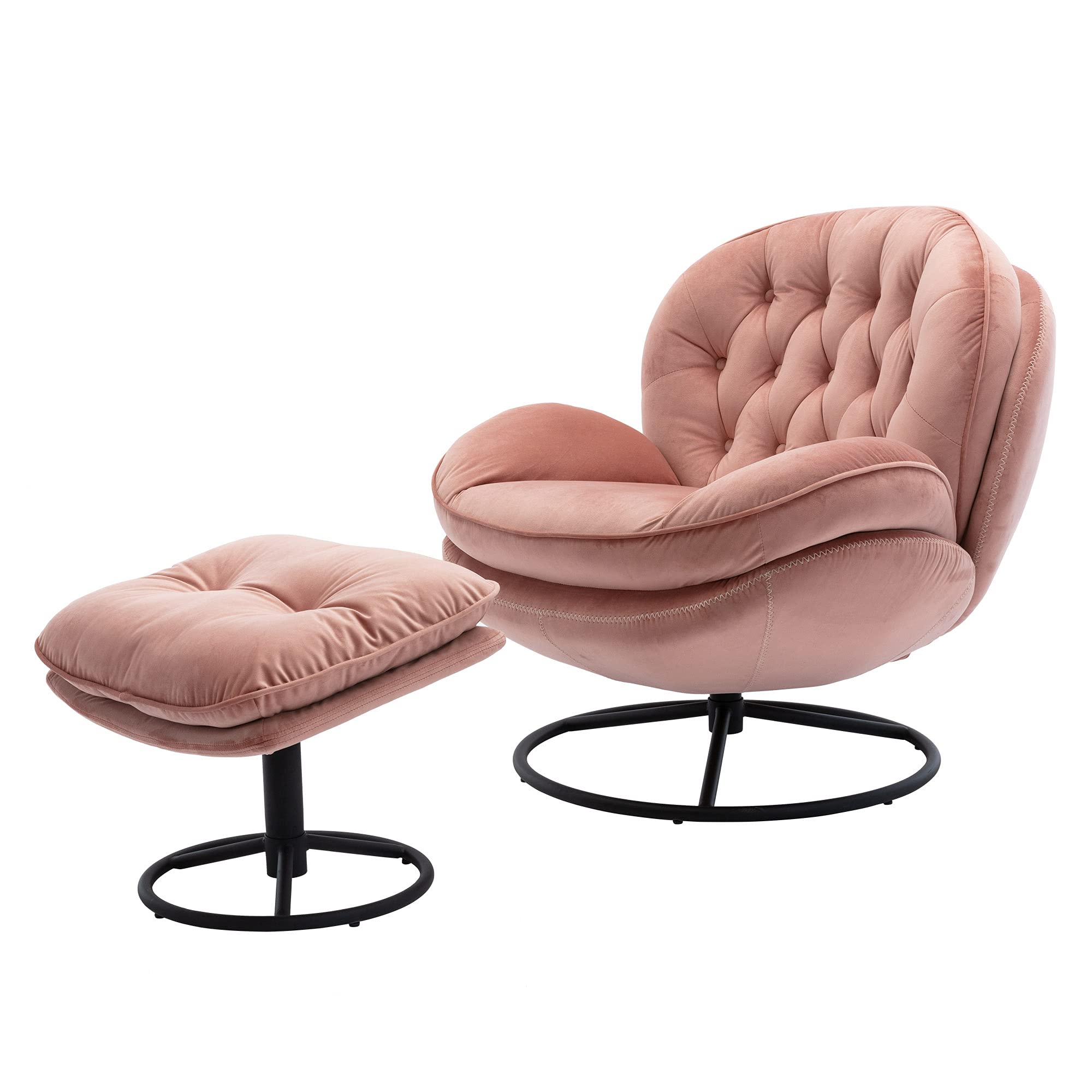 Velvet Upholstered Swivel Accent Chair - Modern Living Room Lounge Chair with Ottoman for TV Watching, Reading & Relaxing | Comfortable Home Decor for Bedroom, Office or Apartment