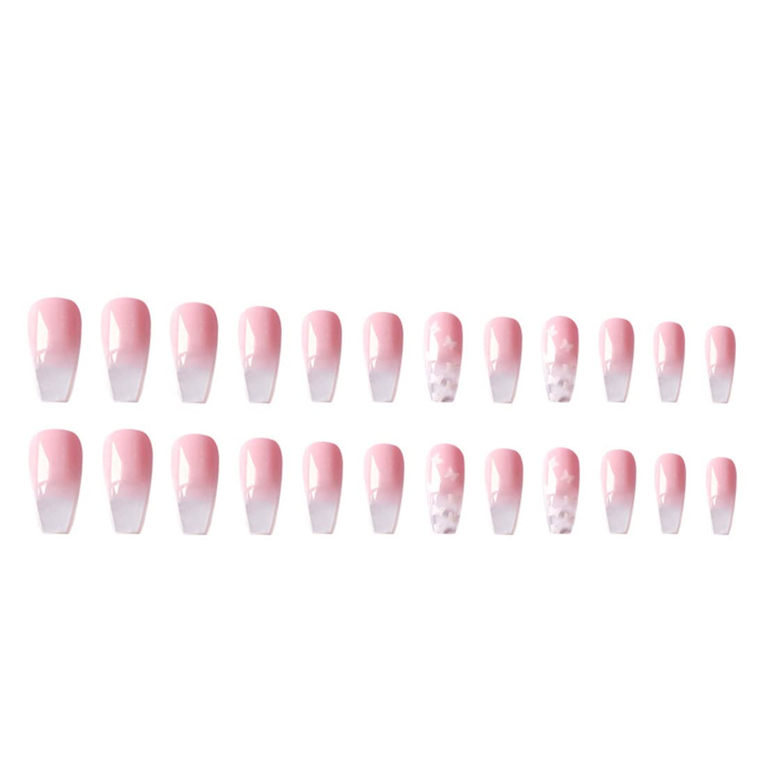 SINLOV 24pcs Coffin Press on Nails - Nude Gradient False Nails with Butterfly Design, Long Ballerina Artificial Nails for Women & Girls, Full Cover Fake Nails Tips (Pink 5) - Perfect for Parties, Weddings, and Daily Wear