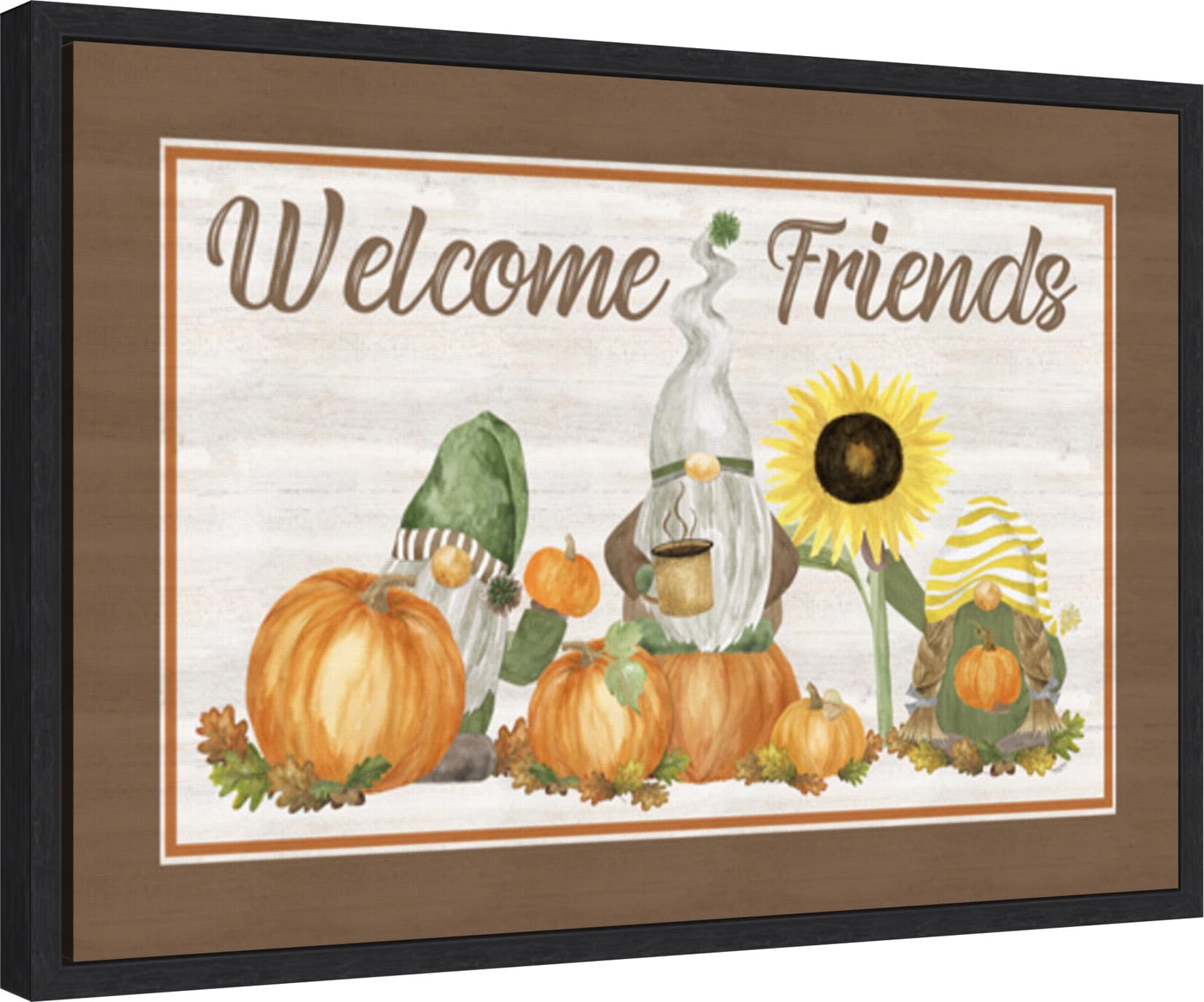 Amanti Art Framed Canvas Wall Art 16x23 - Fall Gnomes Landscape II 'Welcome Friends' by Tara Reed | Seasonal Home Decor, Modern Framed Painting for Living Room, Bedroom & Office | Ready-to-Hang Wall Art