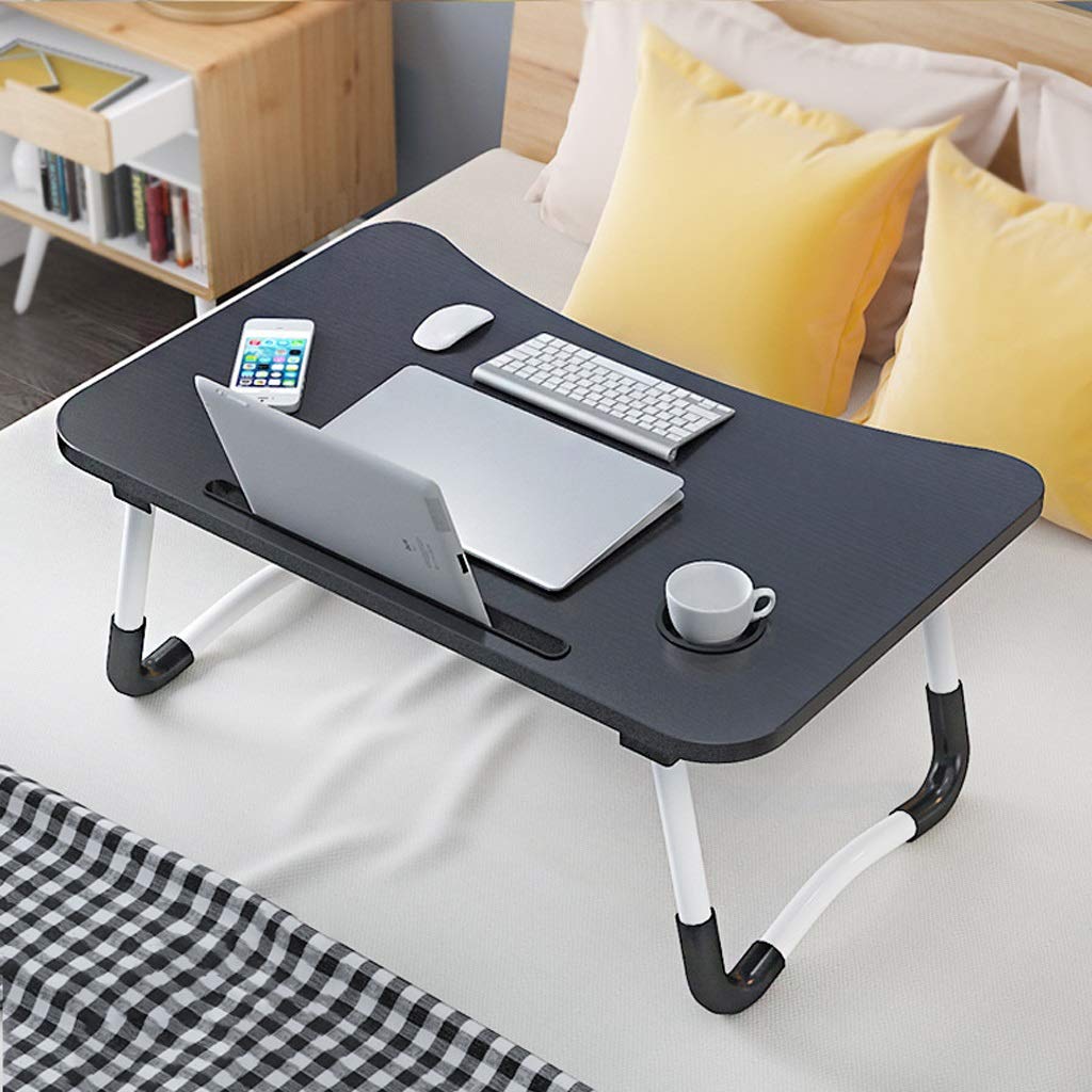 Portable Folding Laptop Desk with Cup Holder & Card Slot - Adjustable Wooden Computer Workstation for Home Office, Bed, Sofa - Black (Perfect for Remote Work, Gaming & Studying in Bed)