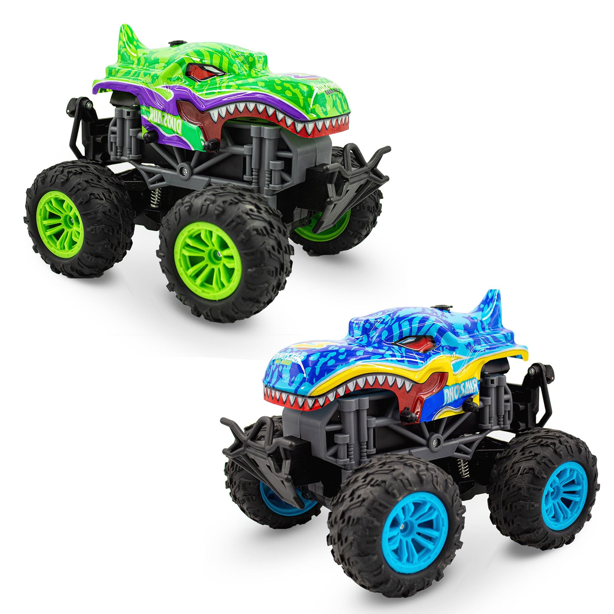 Remote Control Dinosaur Monster Truck Toy Set - 2 Pack Green & Teal RC Cars for Boys & Girls Ages 8-12 | Perfect for Birthday Gifts, Indoor & Outdoor Play, STEM Learning
