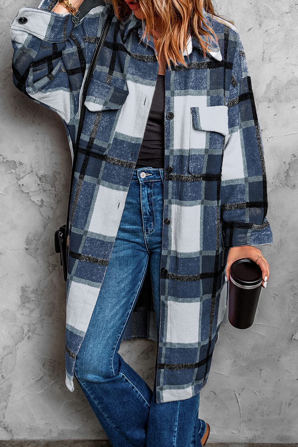 PRETTYGARDEN Women's 2025 Plaid Shacket Jacket - Long Sleeve Button Down Shirt, Winter Wool Coat for Women | Fashion Outerwear for Casual Wear, Office & Fall/Winter Seasons