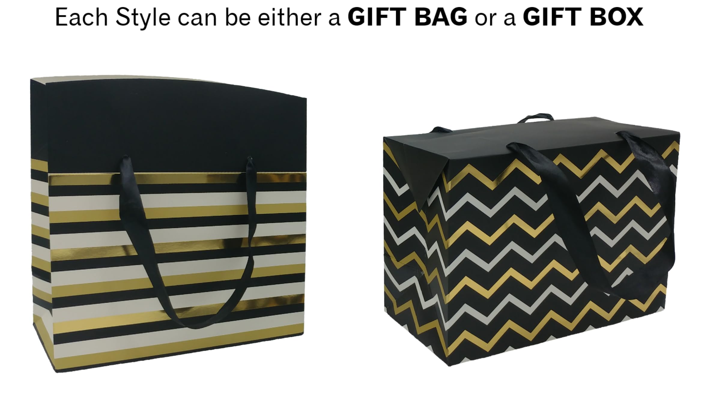 Elegant Gold & Silver Polka Dot Chevron Striped Gift Bags & Gift Boxes - Perfect for Party Favors, Birthday, Wedding, Holiday Gifts & Goodie Bags - Great for Baby Showers, Bridal Events & Corporate Gifting