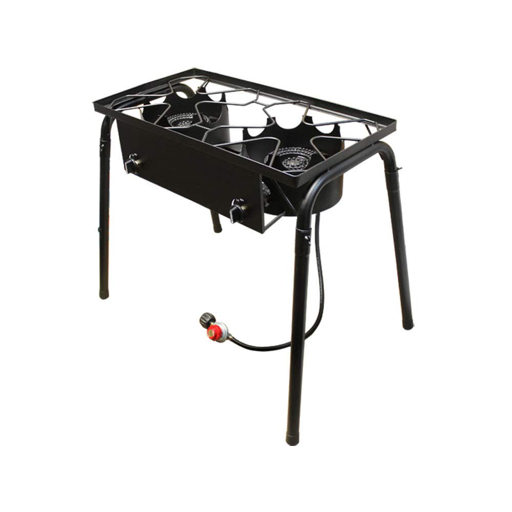 High Pressure Double Burner Stove Cooktop with Cast Iron Stand - Portable Outdoor Camping & Home Cooking Gas Stove for RV, Picnic, Backpacking