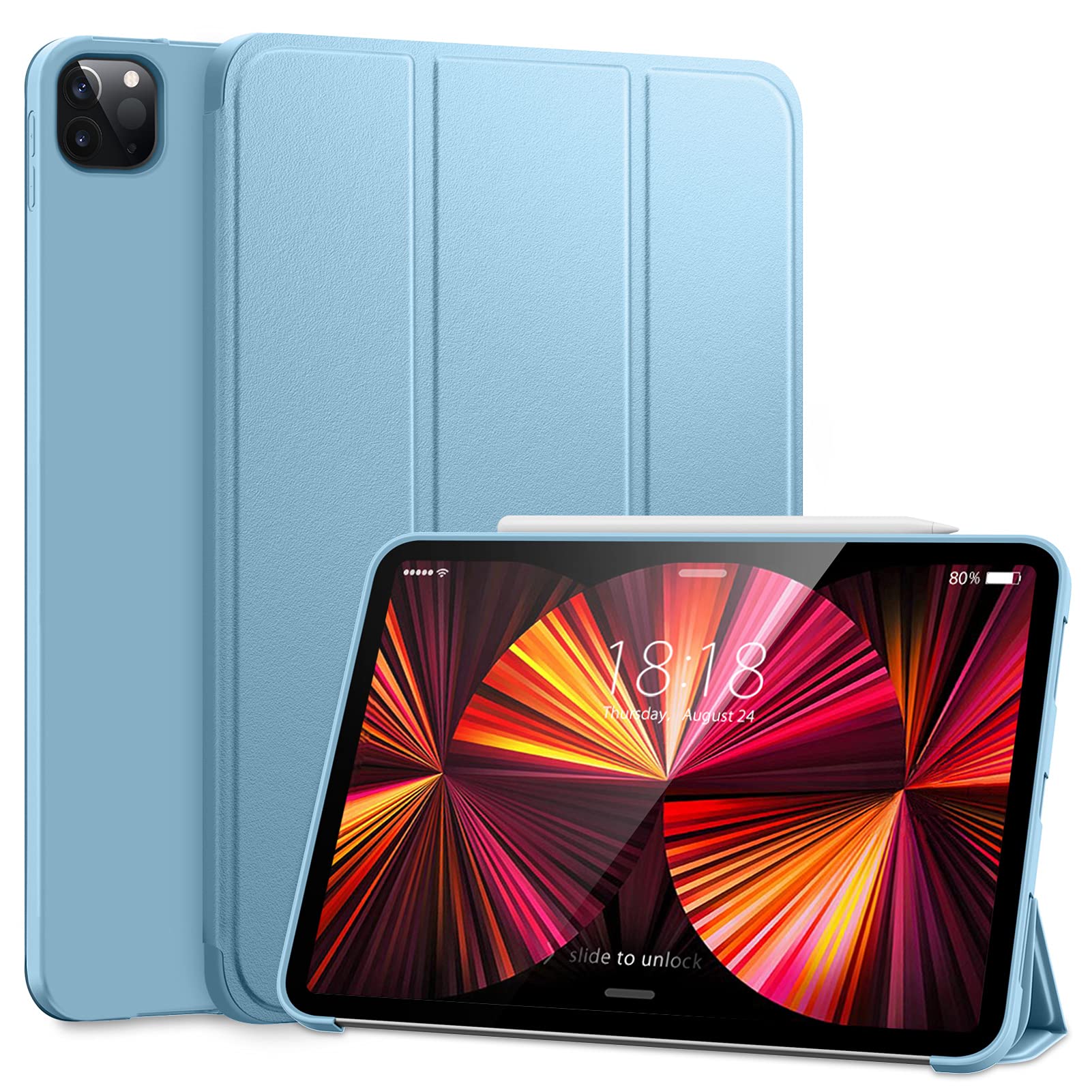 DTTO iPad Pro 11 Inch Case (2nd/3rd/4th Gen 2018-2022) & iPad Air 4/5 - Ultra Lightweight Trifold Stand with TPU Soft Back Cover | Auto Sleep/Wake Function | Sky Blue | Perfect for Work, Travel & Home Use