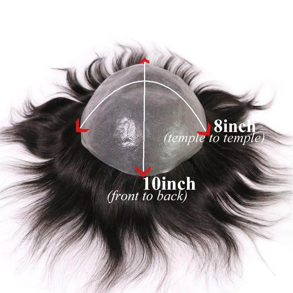 Men's Real Human Hair Toupee - 1B Off Black Thin Skin Wig for Men (8x10 Inch) | Natural Looking Hair Unit for Baldness & Hair Loss | Perfect for Daily Wear, Special Occasions & Confidence Boosting