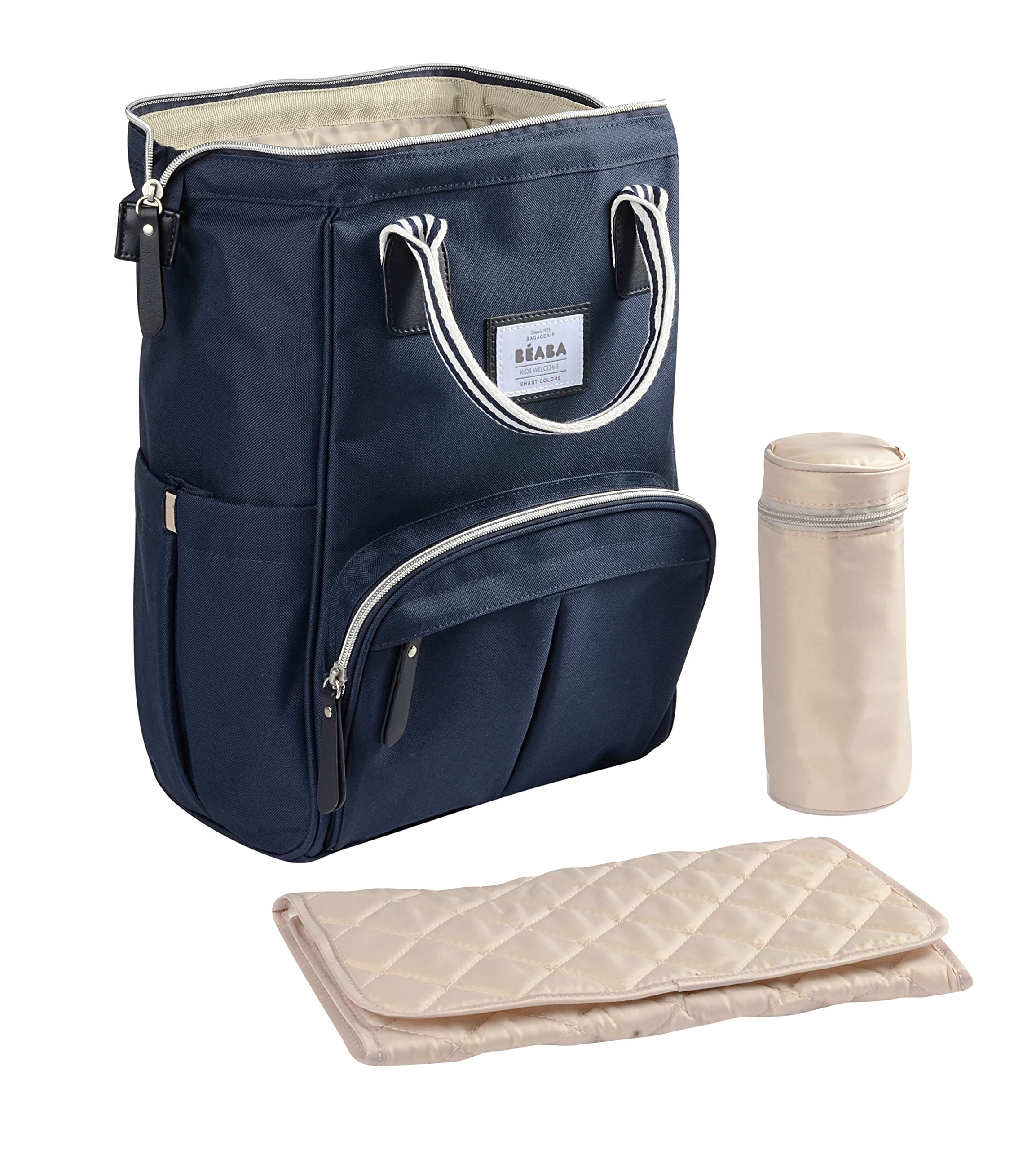 BEABA Wellington Diaper Bag Backpack - Waterproof Baby Travel Backpack for Moms & Dads with Changing Pad & Stroller Straps | Multi-Functional Nursery Organizer for Boys & Girls | Perfect for Daycare, Travel & Daily Use (Navy)