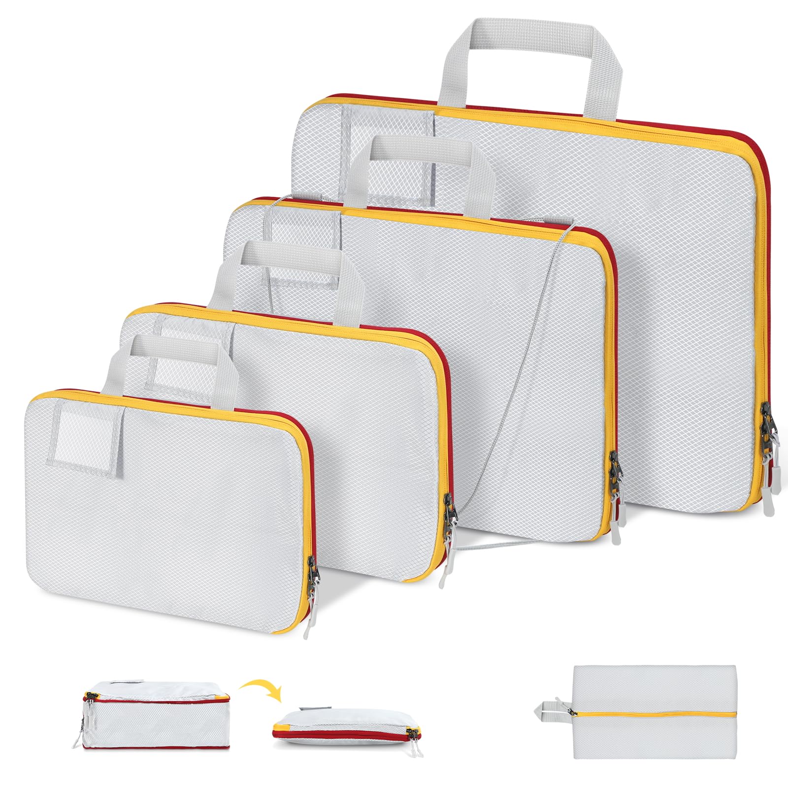 5-Piece Compression Packing Cubes Set - Waterproof Travel Organizer for Luggage, Backpack & Suitcase - Perfect for Carry-On Essentials & Business Trips - Includes Name Tags for Easy Identification