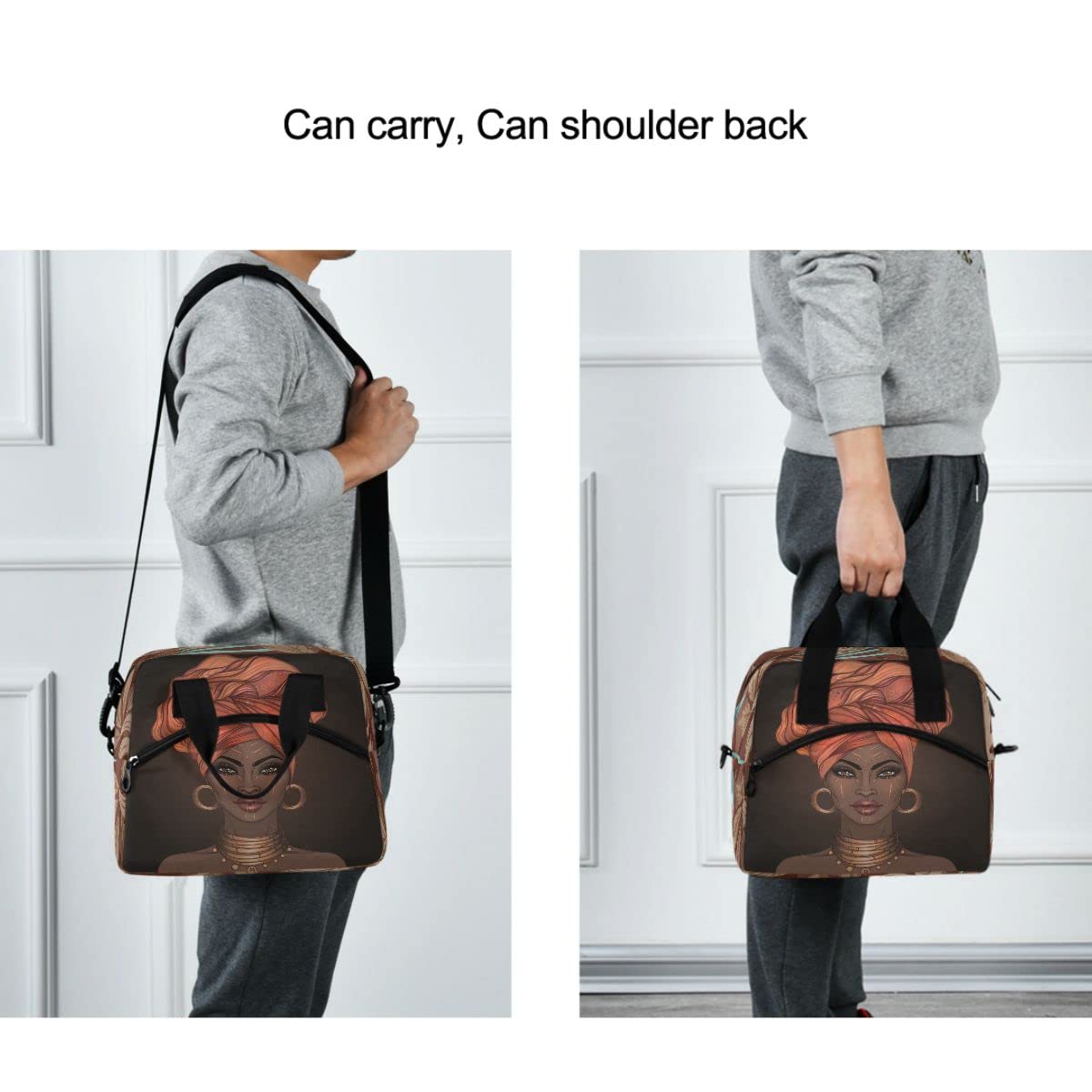 Insulated Lunch Bag for Women & Men - Reusable Leakproof Lunch Box for Work, School & Picnics - African American Design Lunch Tote with Cooler Function