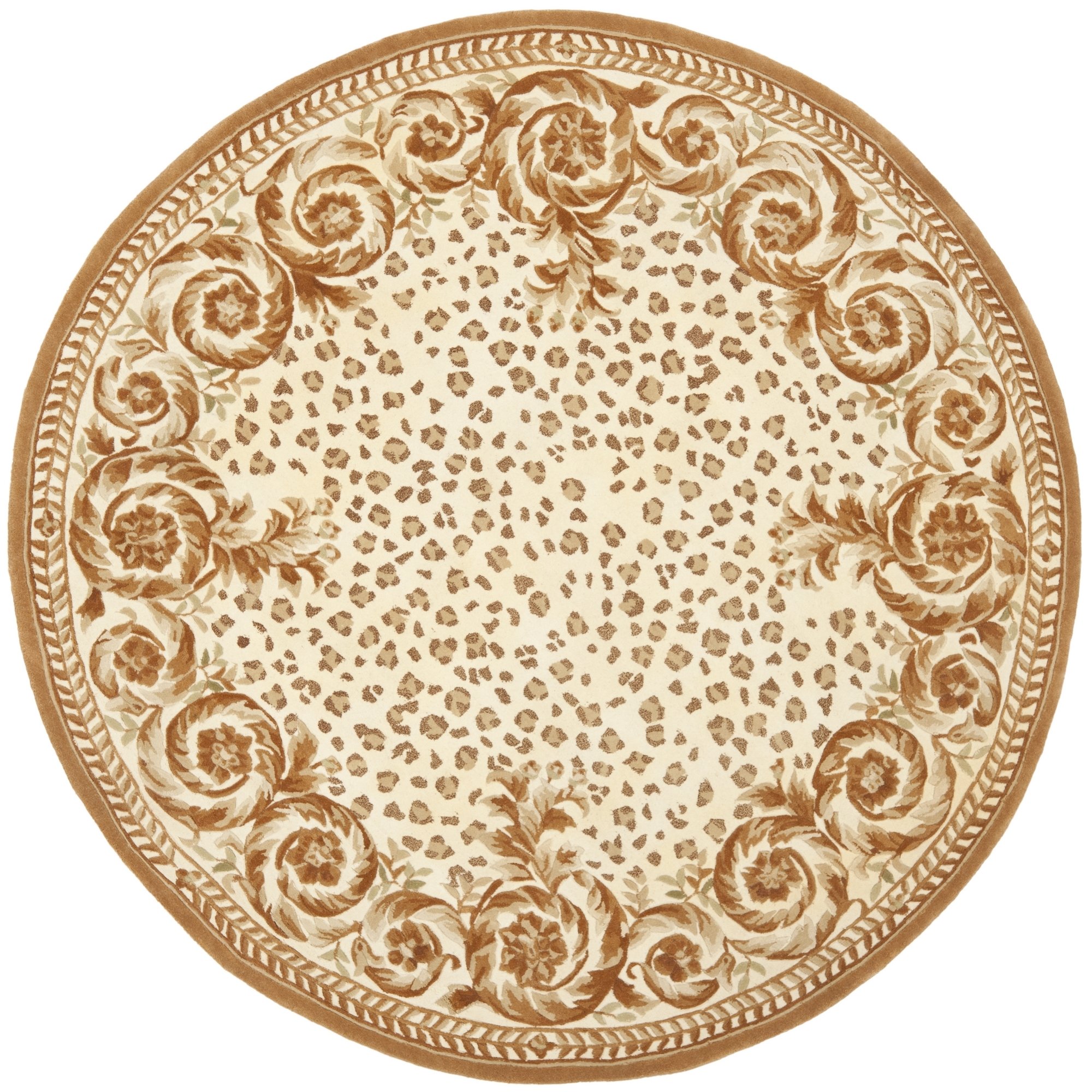 SAFAVIEH Naples Collection 8' Round Sand/Stone NA702A Handmade Traditional Premium Wool Area Rug - Perfect for Living Room, Bedroom & Home Decor