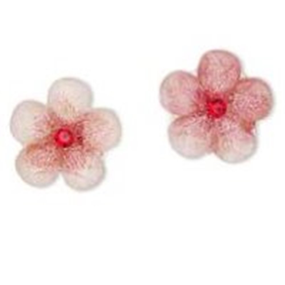Pink Flower Stud Earrings 14mm - Faceted Petals with Crystal Center in Sterling Silver | Dainty Floral Jewelry for Women, Gift for Her, Everyday Wear & Special Occasions