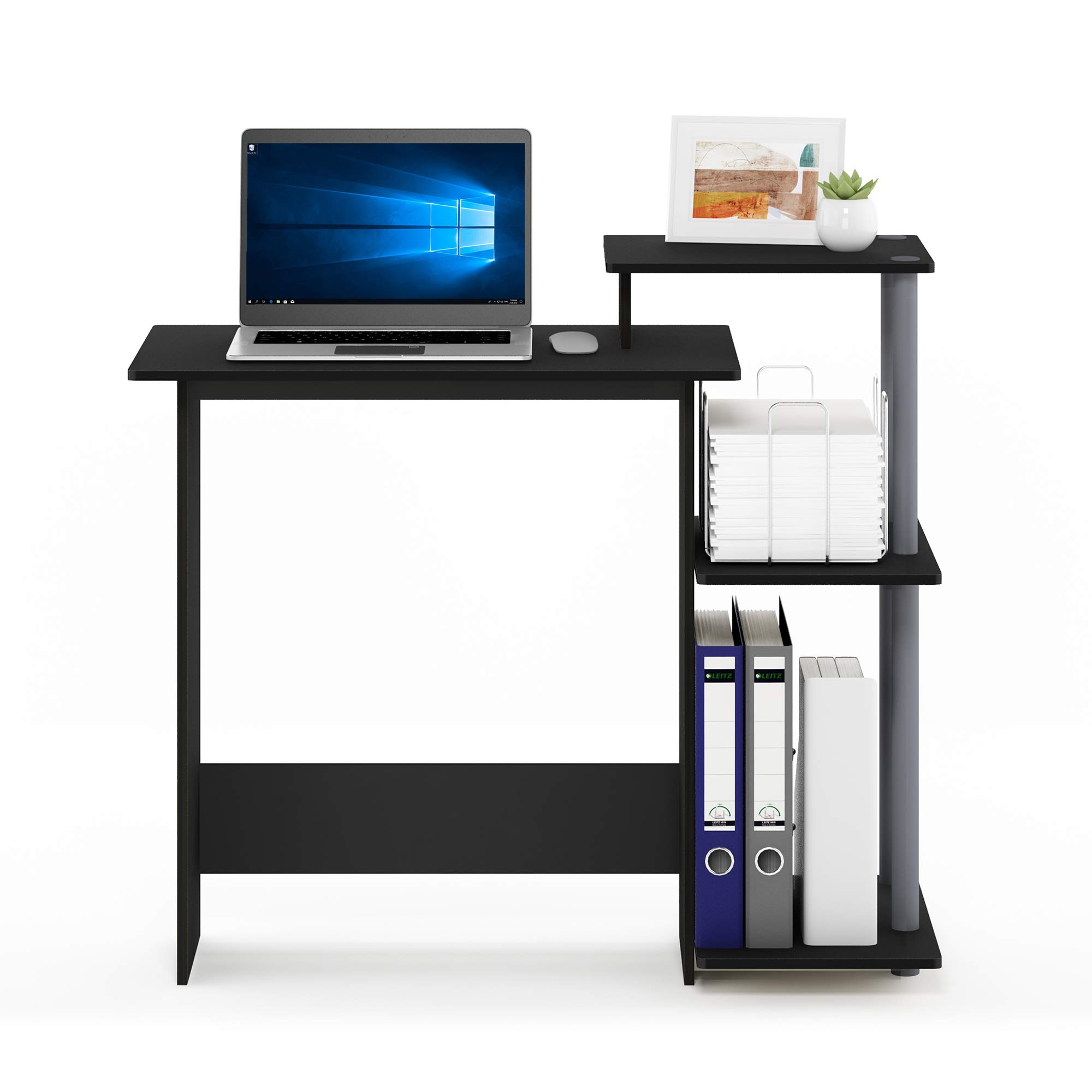 Furinno Compact Home Office Desk with Square Shelves for Laptop & Notebook - Black/Grey - Perfect for Small Spaces, Dorm Rooms & Home Offices