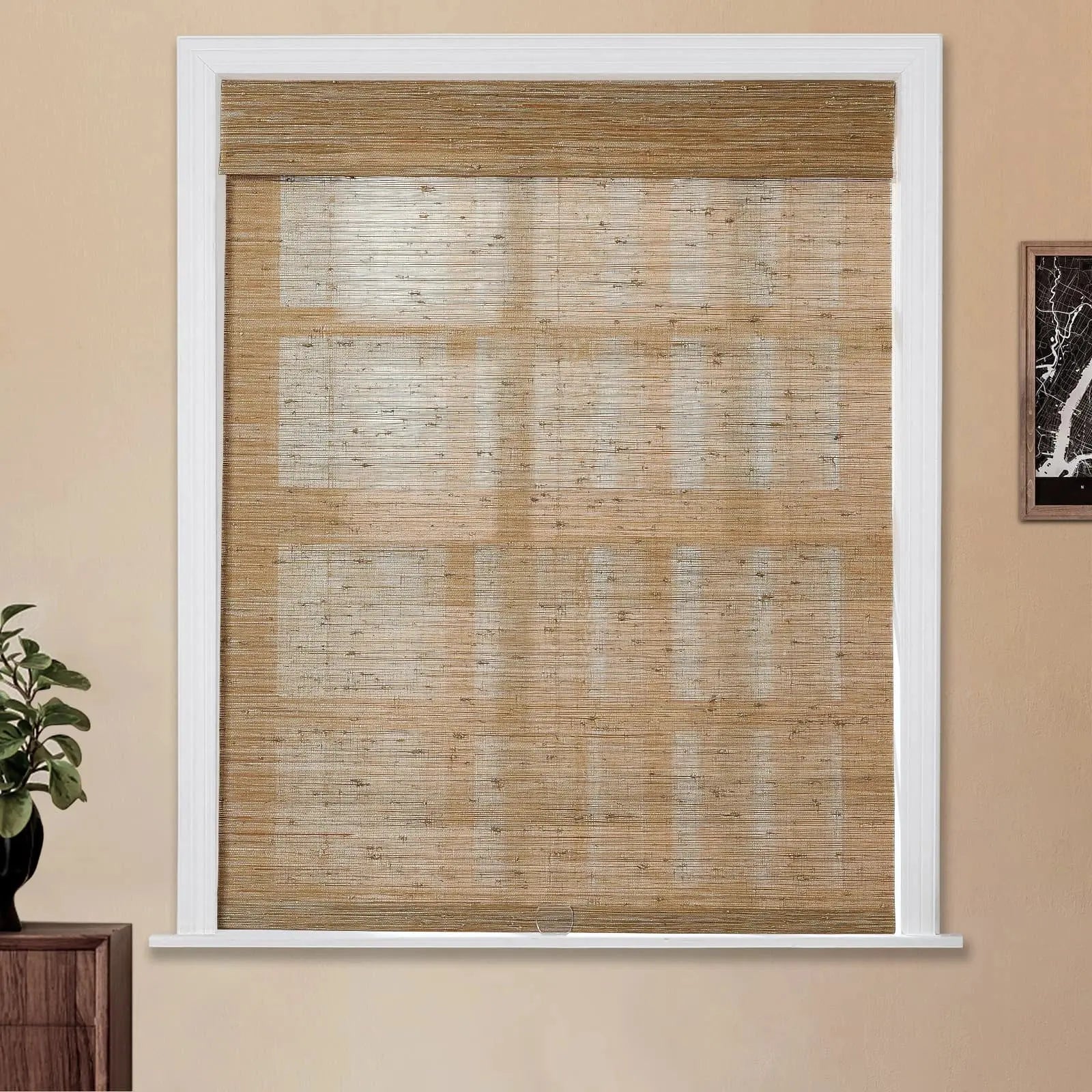 Natural Jute Bamboo Woven Window Shade - Eco-Friendly Room Darkening Blinds for Living Room & Bedroom - Sustainable Home Decor for Sun Protection & Privacy