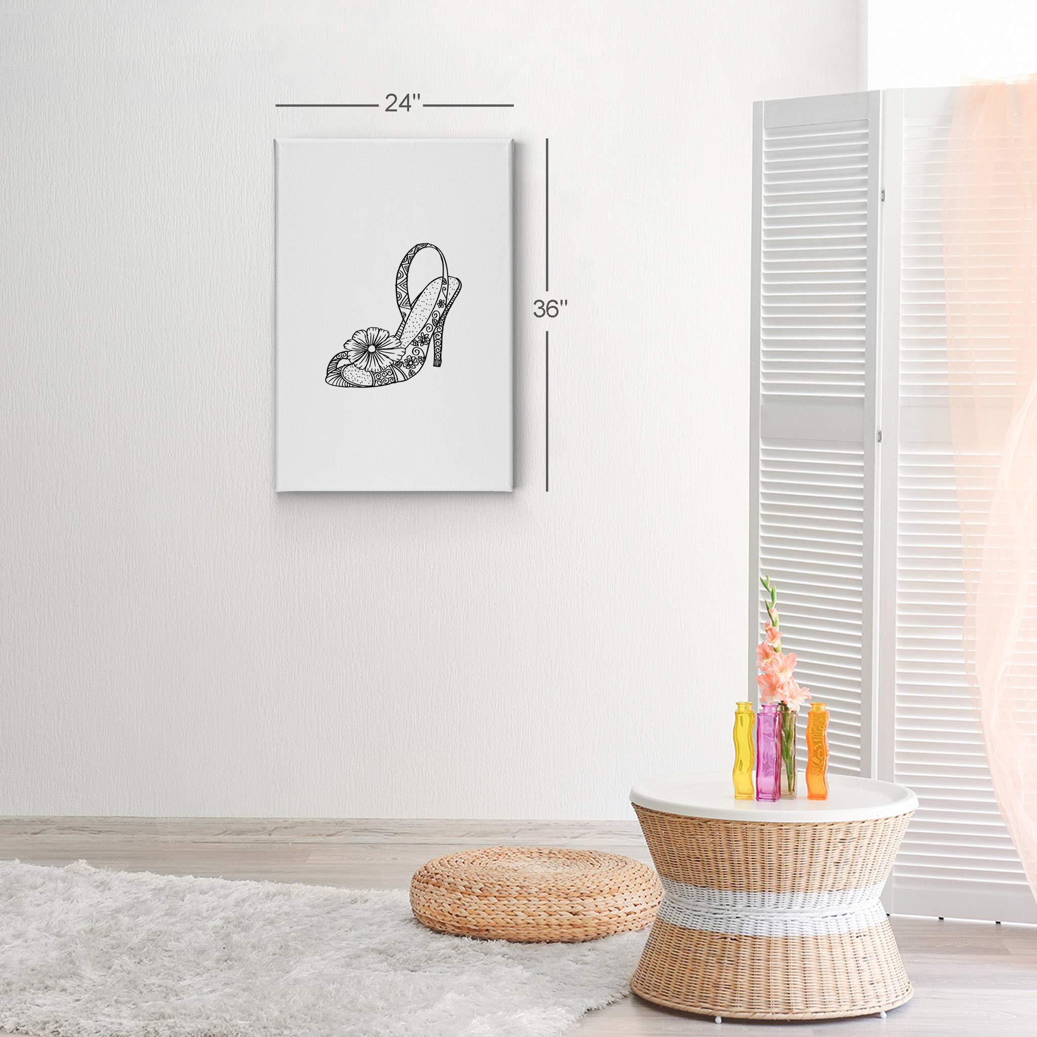 Black and White Floral High Heels Women's Shoes - Fashionable Canvas Wall Art Print for Office, Bathroom, Teen Girls Room, Women's Dorm & Living Room Decor - Ready to Hang 40x30 - Perfect for Home & Office Aesthetic Enhancement