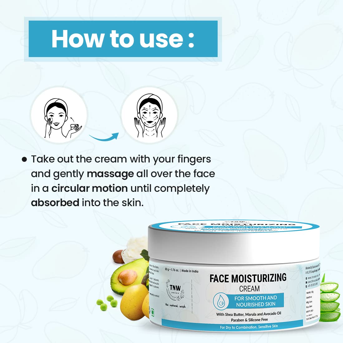 TNW THE NATURAL WASH Face Moisturizing Cream with Shea Butter, Marula Oil & Avocado Oil - Hydrating Daily Moisturizer for Dry, Combination & Sensitive Skin | 50g | Perfect for Day & Night Skincare Routine