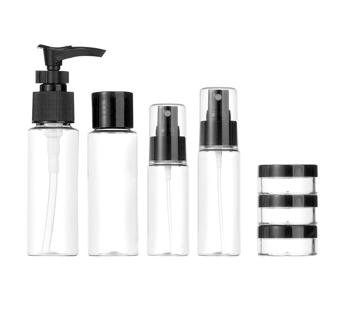 ROKTRY 7-Piece Leakproof Travel Bottles Set with Toiletry Containers & Zipper Bag - Refillable Squeezable Cosmetic Shampoo Jars - Portable Liquid Travel Accessories for Toiletries, Shampoo, Lotion & Skincare (Ideal for Air Travel, Gym, Camping & Vacation)