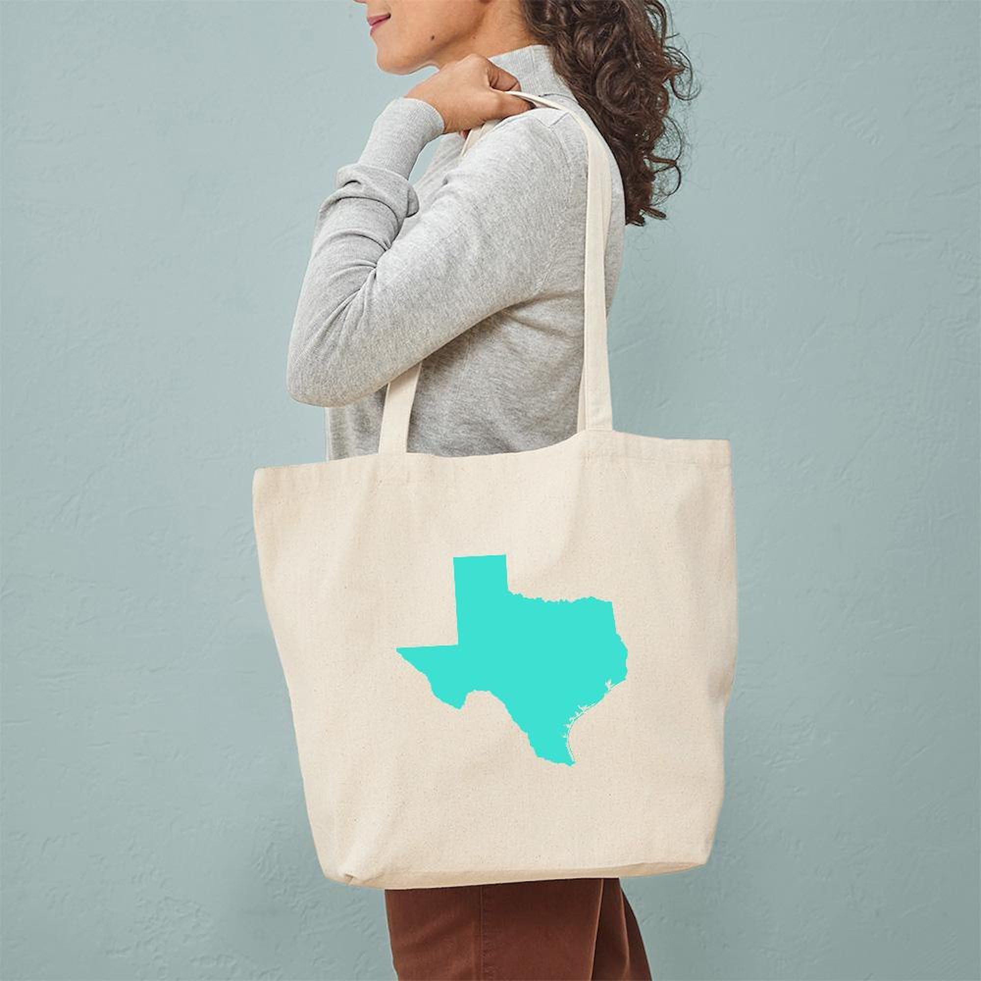 Turquoise Texas Outline Tote Bag - Natural Canvas Reusable Shopping Bag for Groceries, Beach & Travel | Eco-Friendly Cotton Tote with State Design