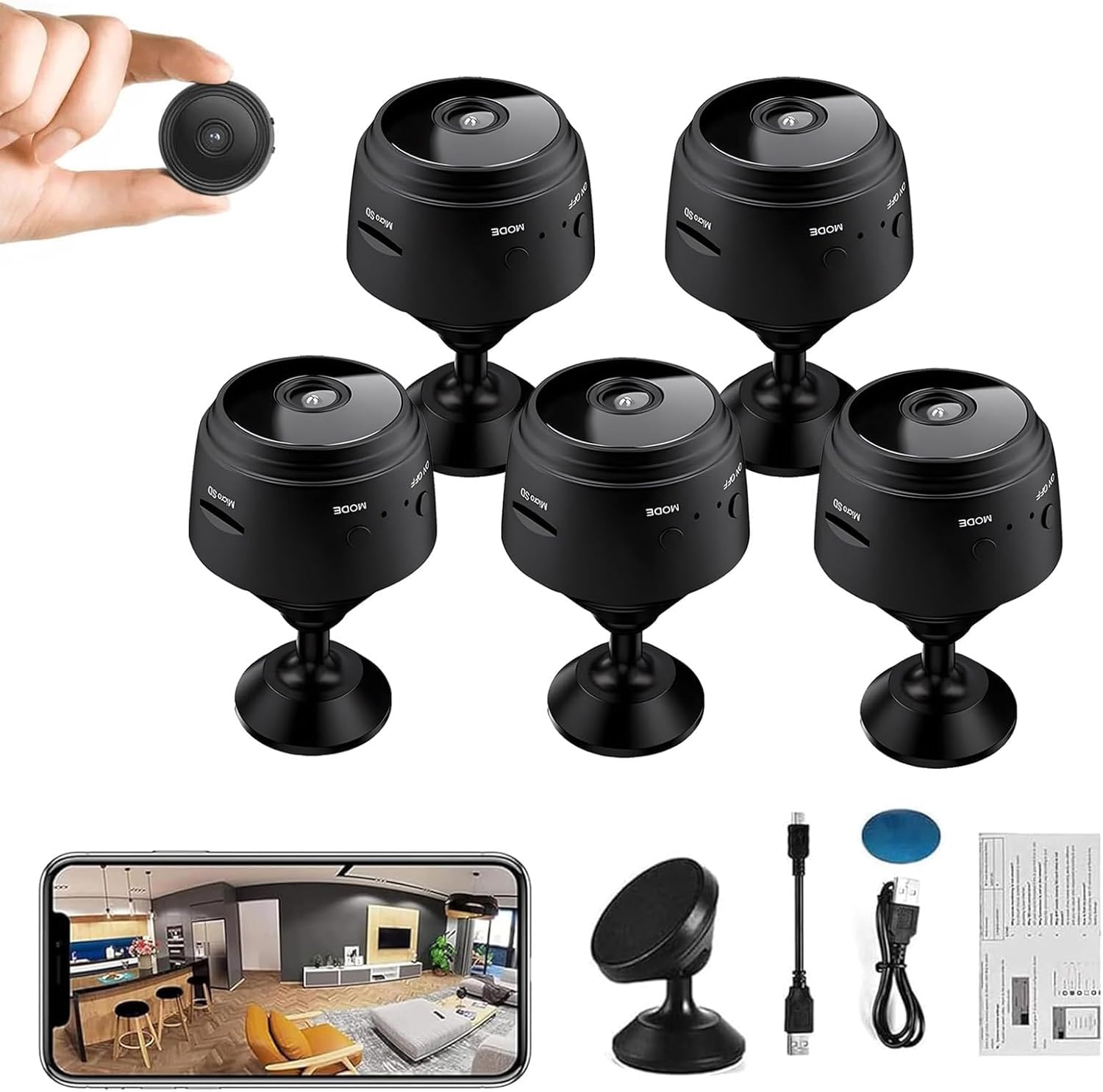 Mini Spy Camera Wireless Hidden with Audio - 5PC Magnetic Mini Security Camera for Outdoor & Indoor Surveillance, No WiFi Needed (Black) - Perfect for Home Security, Office Monitoring, and Covert Recording