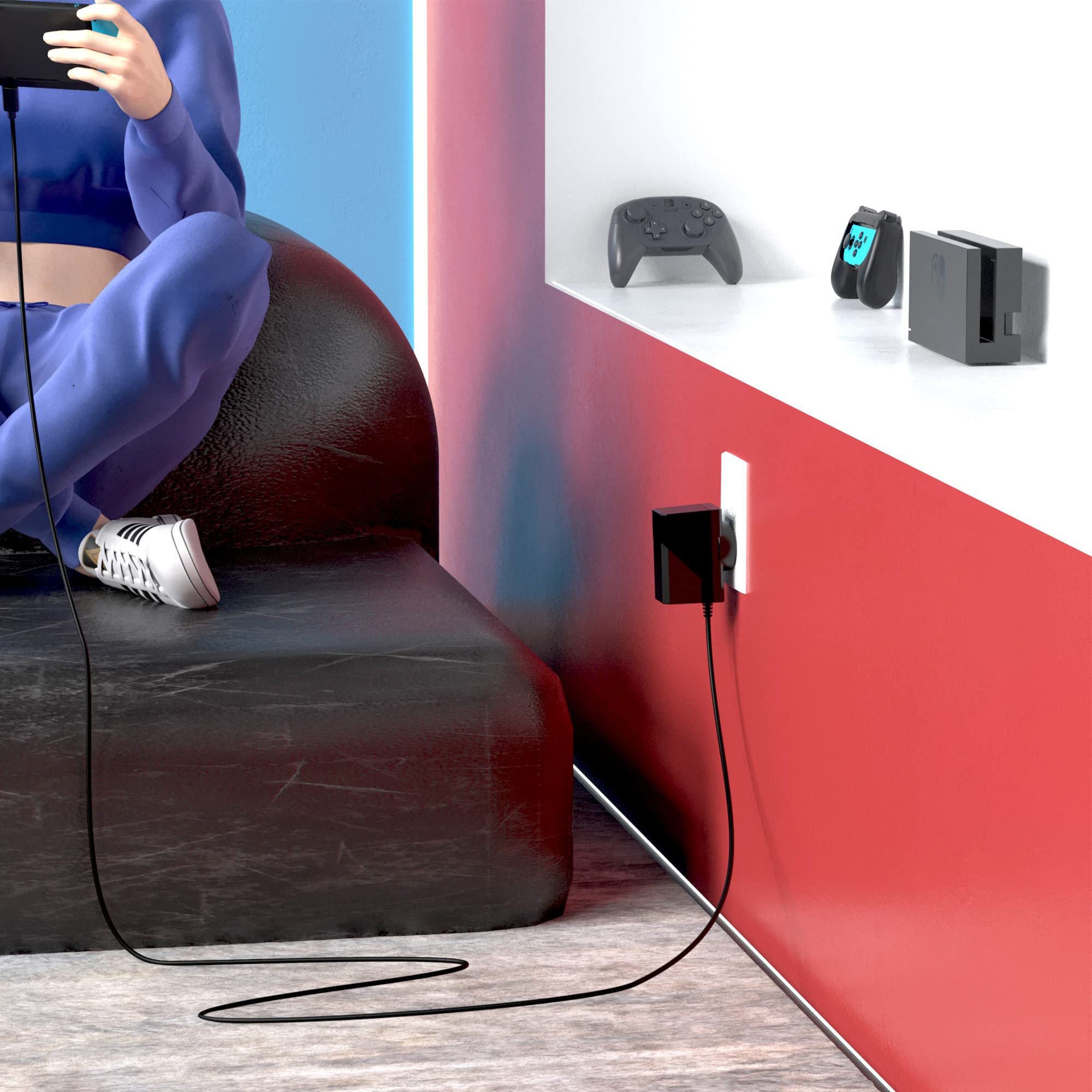 TalkWorks Nintendo Switch AC to USB-C Wall Charger - 5FT Fast Charging Cable for Nintendo Switch, Switch Lite & OLED - Play While Charging - Perfect for Gaming at Home or Travel (Black)