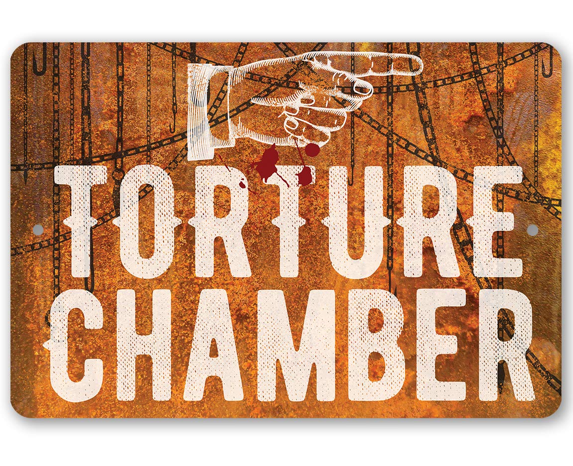 Spooky Torture Chamber Sign - Halloween Decor for Haunted Houses, Gothic Room Accessories & Witchy Gifts (12x18 Inch) | Durable Metal Sign for Indoor & Outdoor Use - Perfect for Halloween Parties, Haunted Attractions & Gothic Home Decor