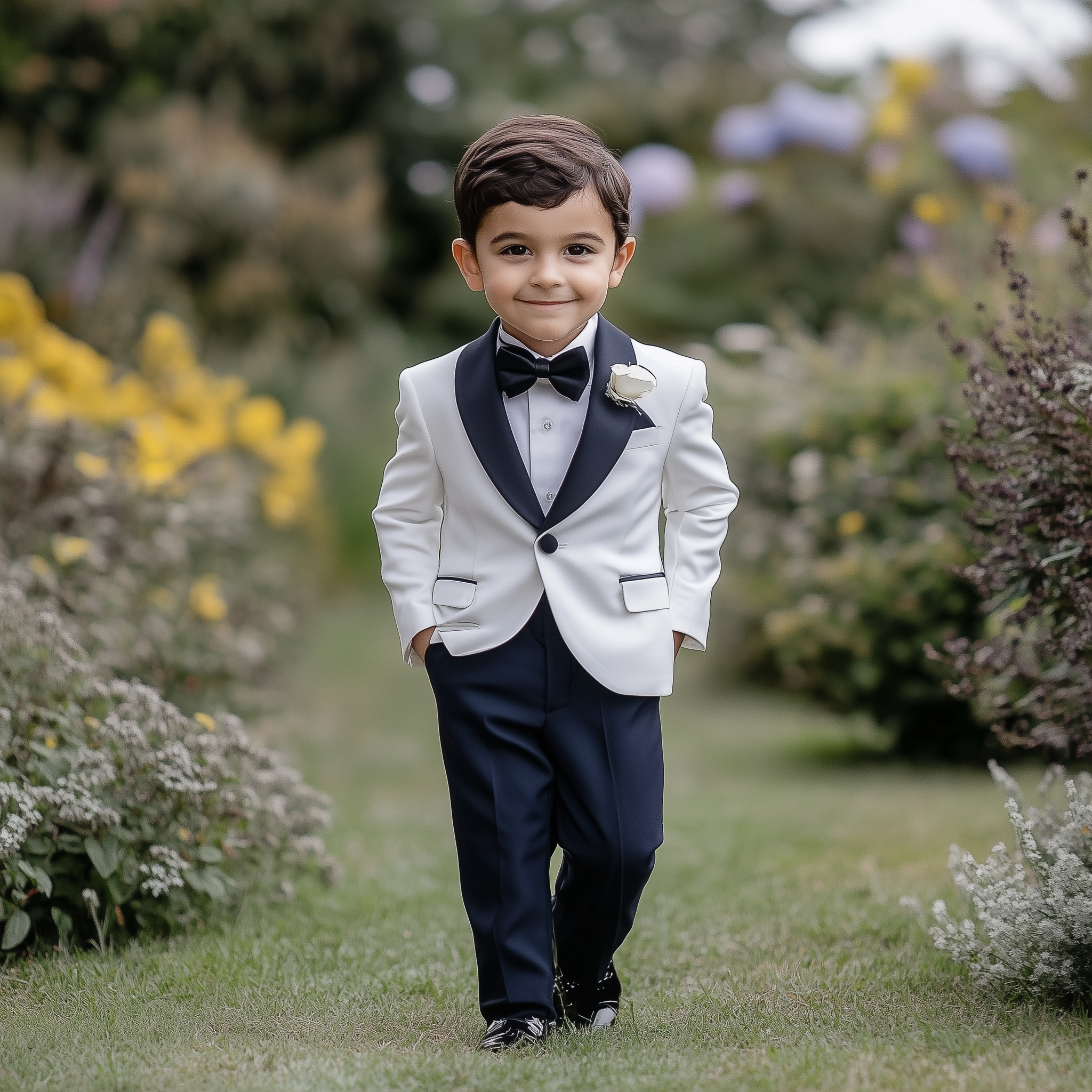 Boys White Shawl Collar Tuxedo Suit for Weddings, Prom & Formal Events - Classic Elegant Dress Outfit for Kids
