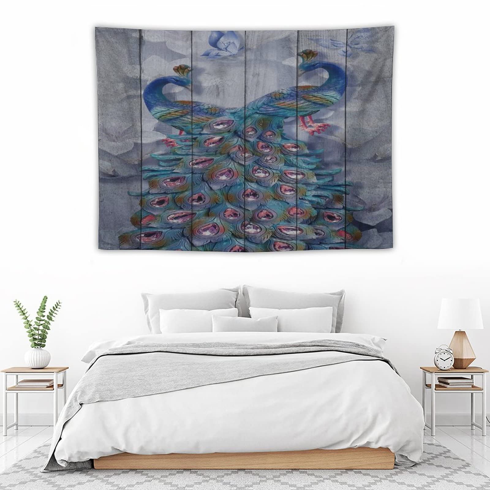 AtFlowerey Green Feather Animal Wall Hanging Tapestry - Soft Polyester Bedroom Decor for Women & Teens - Perfect for Bedroom, Living Room Wall Art & Bohemian Tablecloth