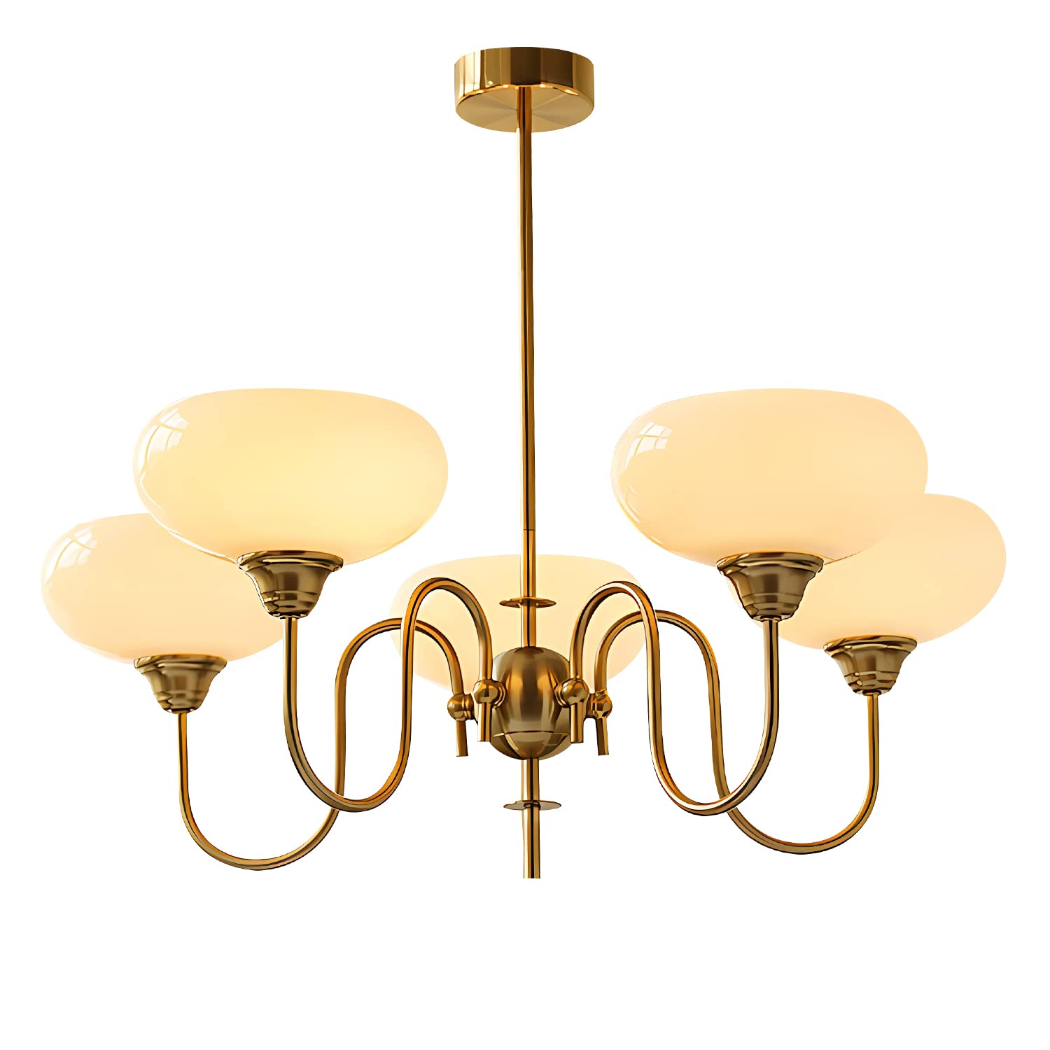 BOKT Gold Vintage Chandelier - Modern 5-Light Globe Chandelier with Smooth Lampshade, Sputnik Pendant Light for Dining Room, Living Room & Bedroom - Elegant Lighting Fixture for Home Decor and Special Occasions