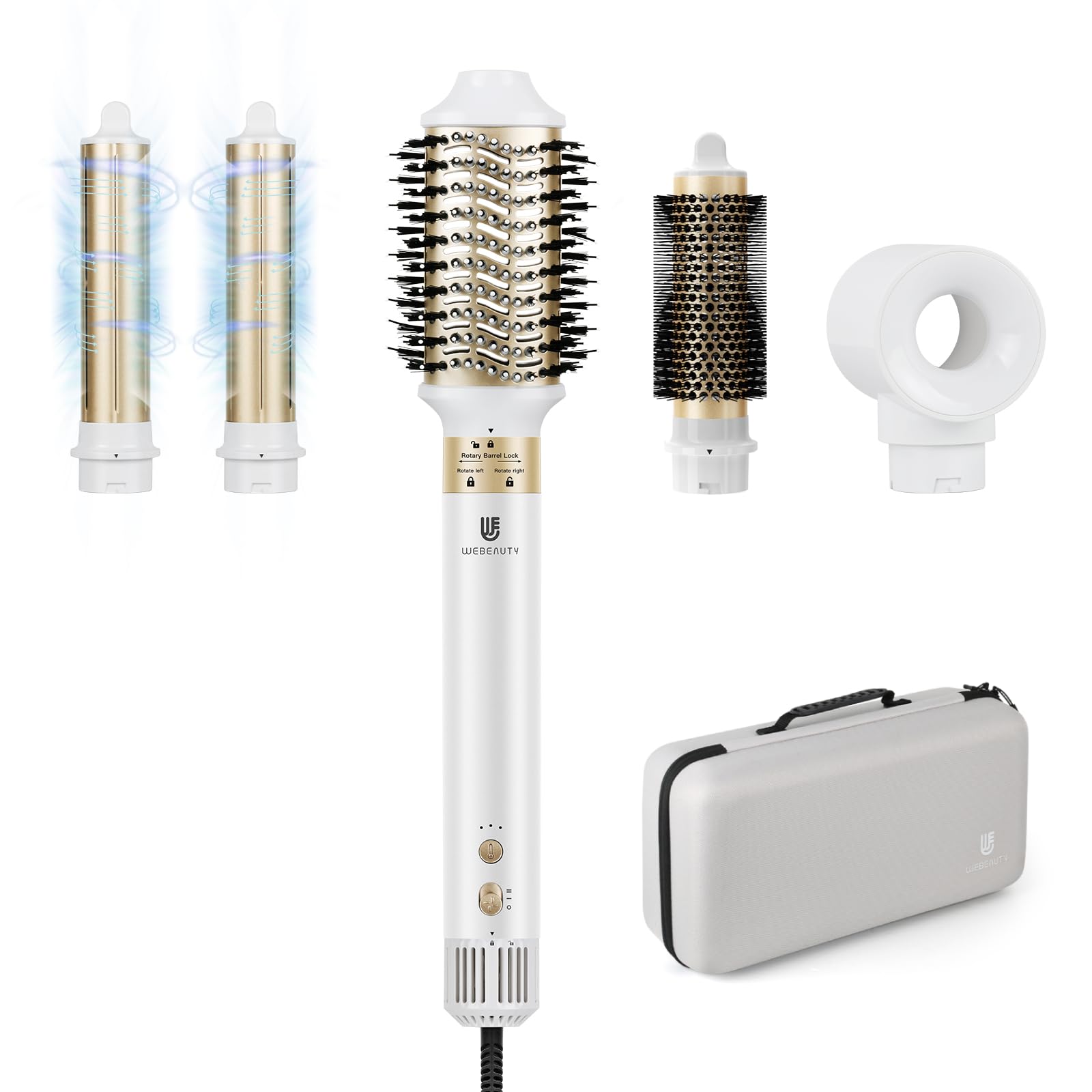 Webeauty 5-in-1 Professional Hot Air Hair Dryer Brush - Ionic Ceramic Styler for Fast Drying, Curling & Straightening | Salon-Quality Blowout at Home (White) | Perfect for Daily Styling, Travel & Salon-Like Results