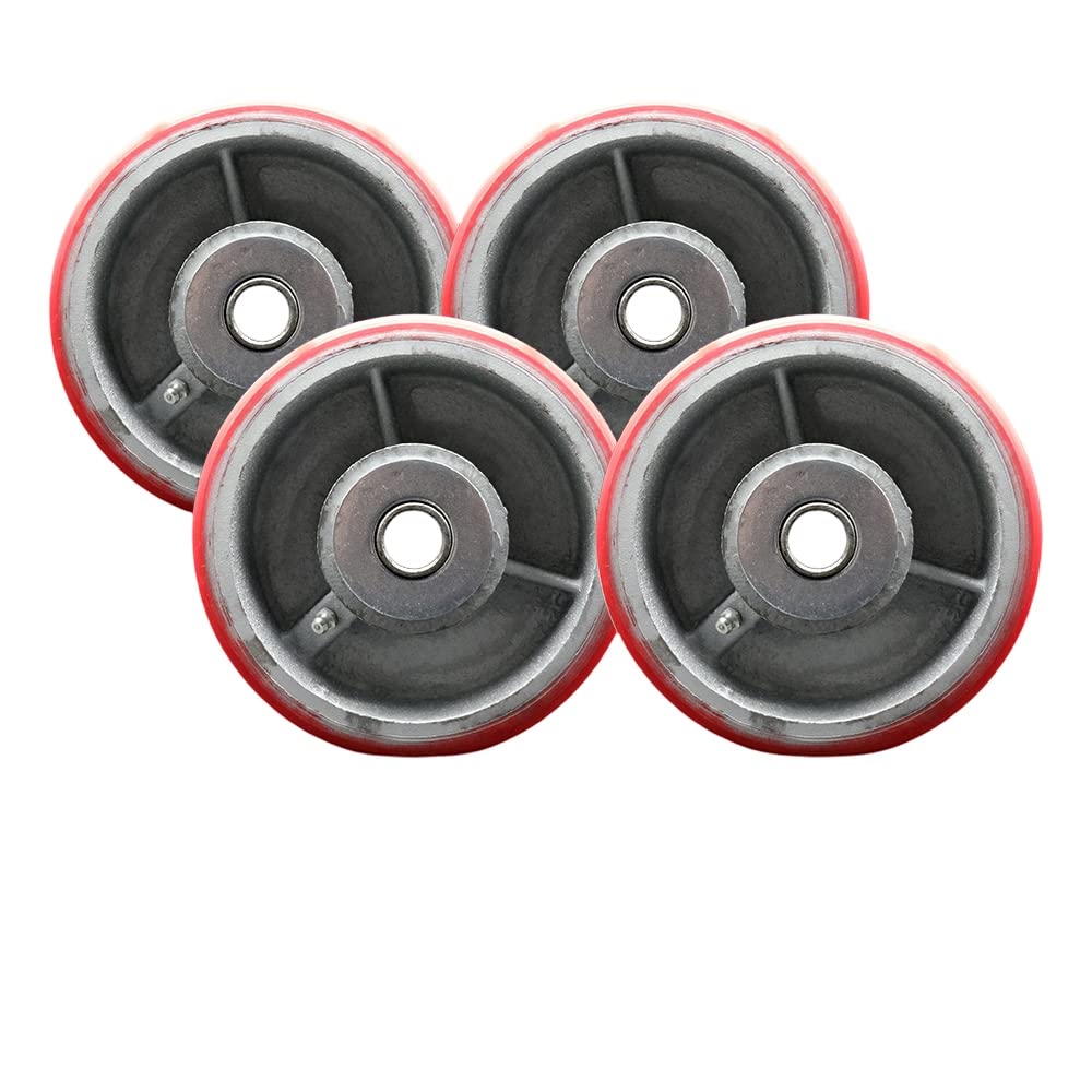 Go Mini's 6-Inch Red Polyurethane Replacement Wheels for Moving & Storage Containers - Heavy Duty Cast Iron Wheels (Set of 4) - Perfect for Portable Storage Units, Moving Carts & Industrial Equipment