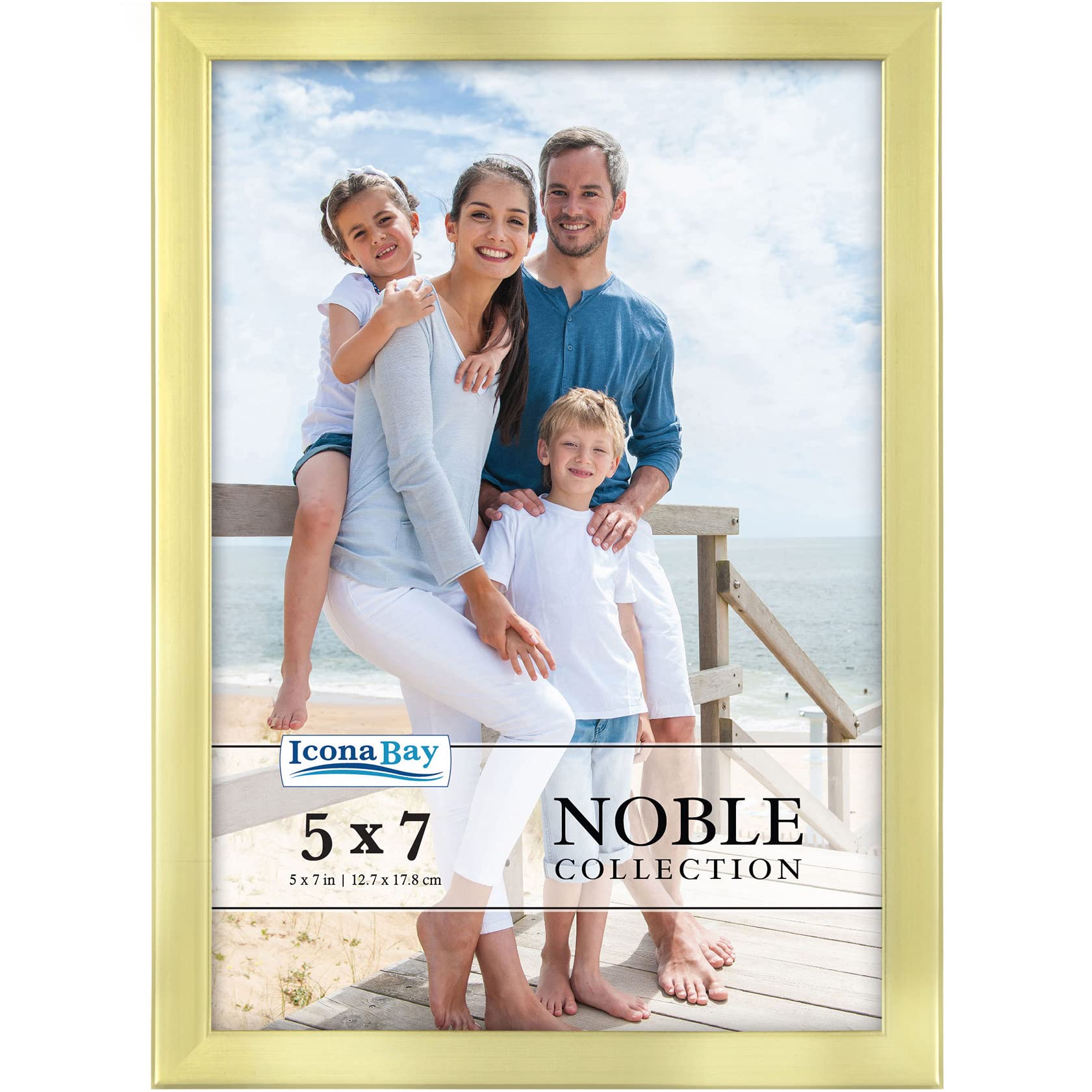 Icona Bay 5x7 Gold Picture Frame - Modern Professional Photo Frame for Wall or Tabletop Display - Elegant Noble Collection - Perfect for Home Decor, Office, Wedding Photos & Gift Giving