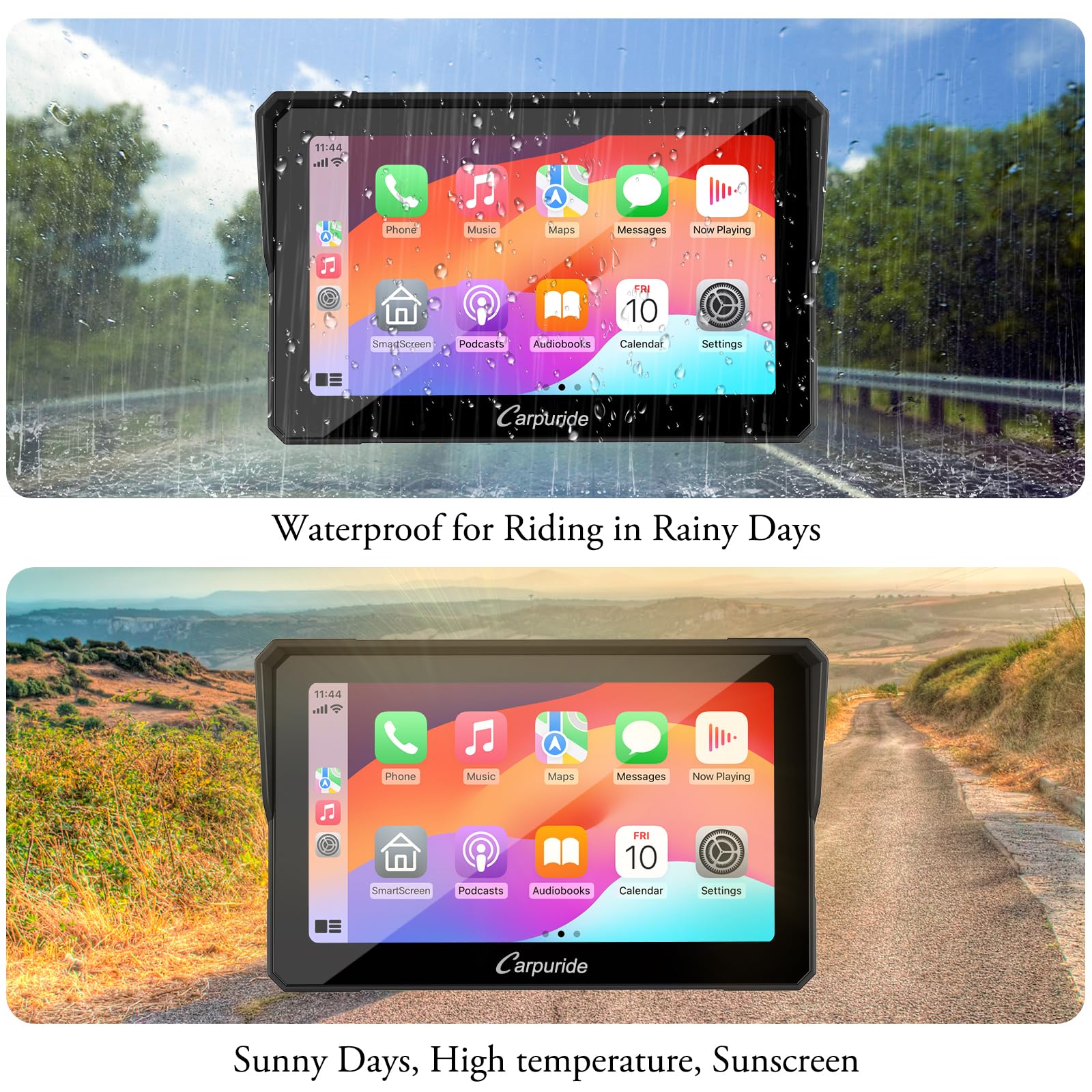 Carpuride W702 7-Inch Waterproof Motorcycle GPS Navigation System with Apple CarPlay & Android Auto, Dual Bluetooth, Siri & Google Assistant, 64GB TF Card - Perfect for Adventure Riding, Commuting & Road Trips