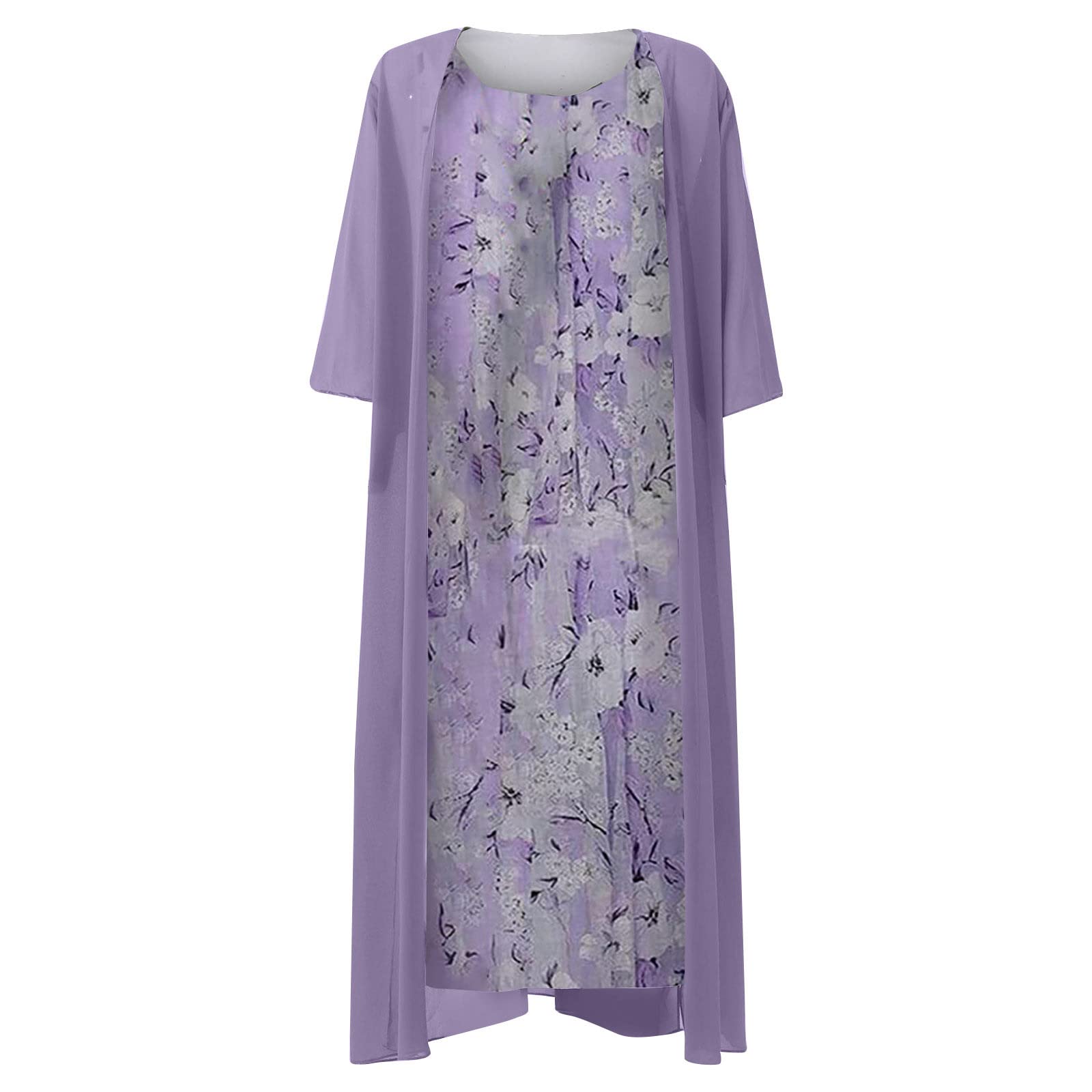 Plus Size Midi Dress 2-Piece Set Floral Print Chiffon with Cardigan - Women's Elegant Wedding Guest Outfit & Renaissance Style Dress for Parties, Bridal Showers & Special Occasions