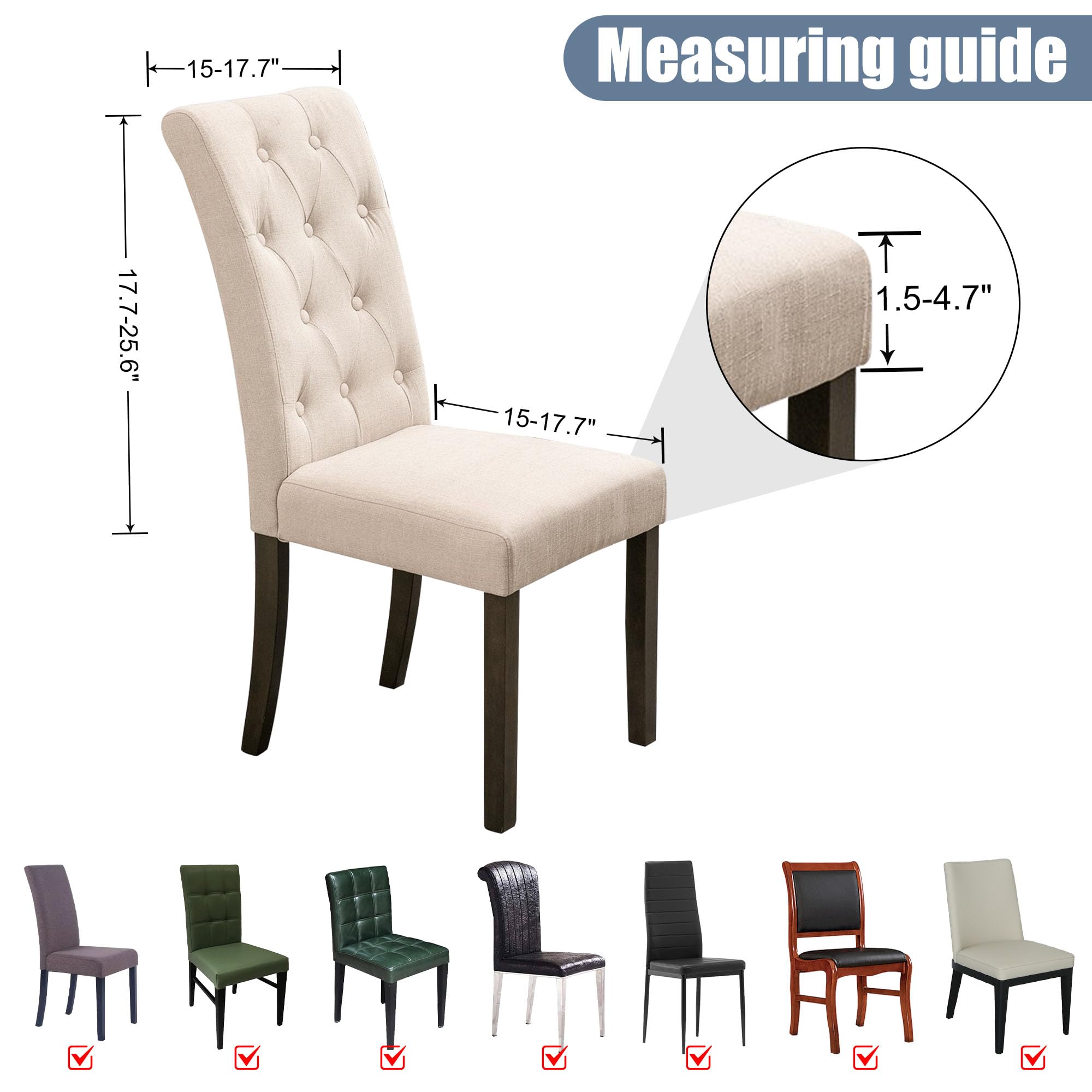 Stretch Washable Dining Chair Covers Set of 6 - Parsons Chair Slipcovers for Kitchen, Home & Restaurant - Protective Gray Fabric Covers for Banquet & Everyday Dining Use