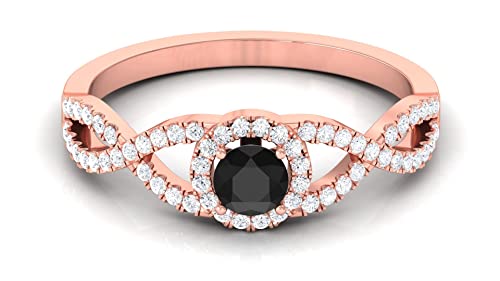 3/4 CT Black Onyx and Diamond Ring for Women - 4mm Round Crisscross 14K Gold Engagement Ring - Elegant Jewelry for Weddings, Anniversaries & Special Occasions