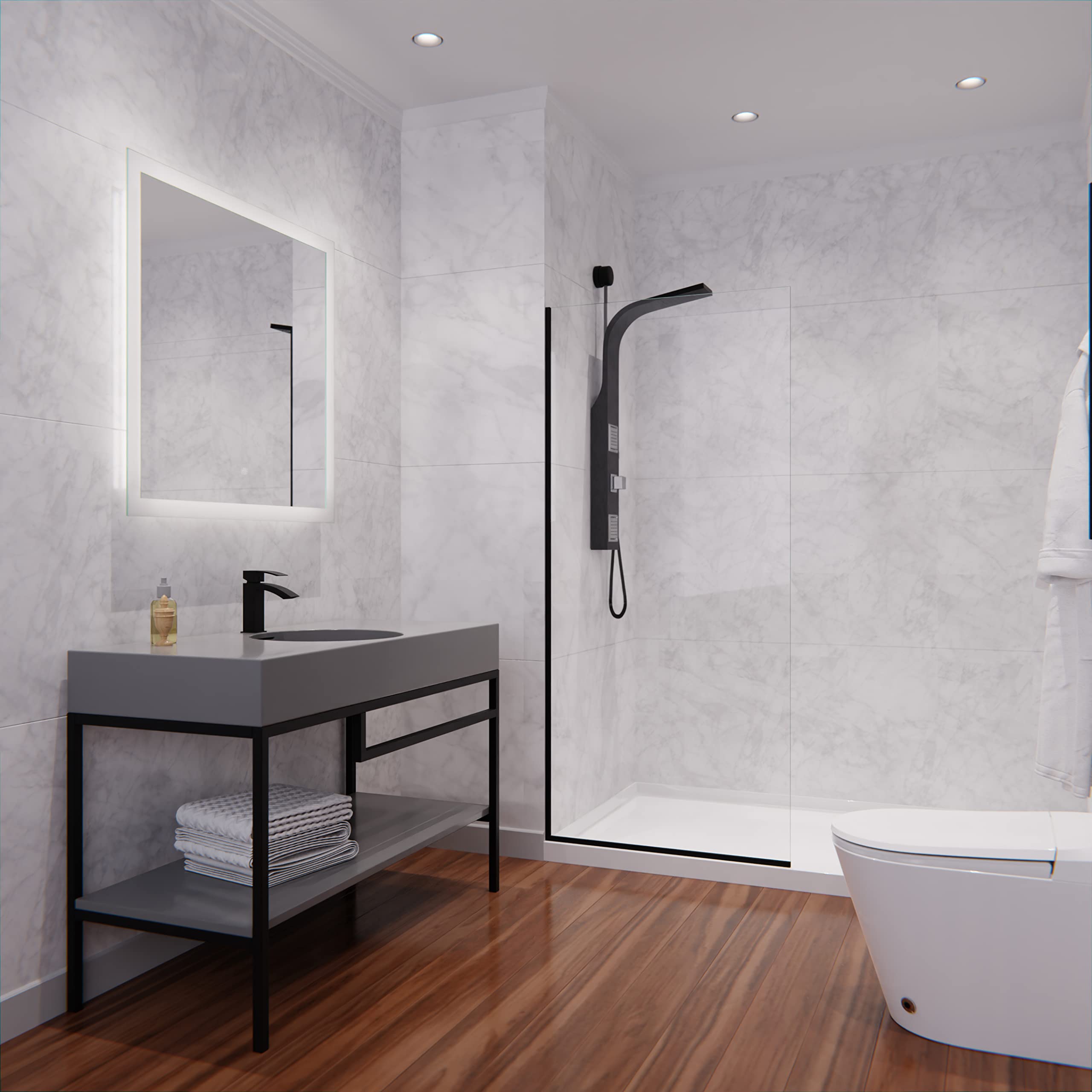 ANZZI 74 x 34 Inch Frameless Fixed Glass Shower Screen Door - Matte Black Finish with Veil Water Repellent Technology | Clear Tempered Glass Single Panel for Bathroom & Shower Enclosure | Complete Hardware Kit for Easy Installation | Perfect for Modern Home & Spa-Like Bathroom Experience