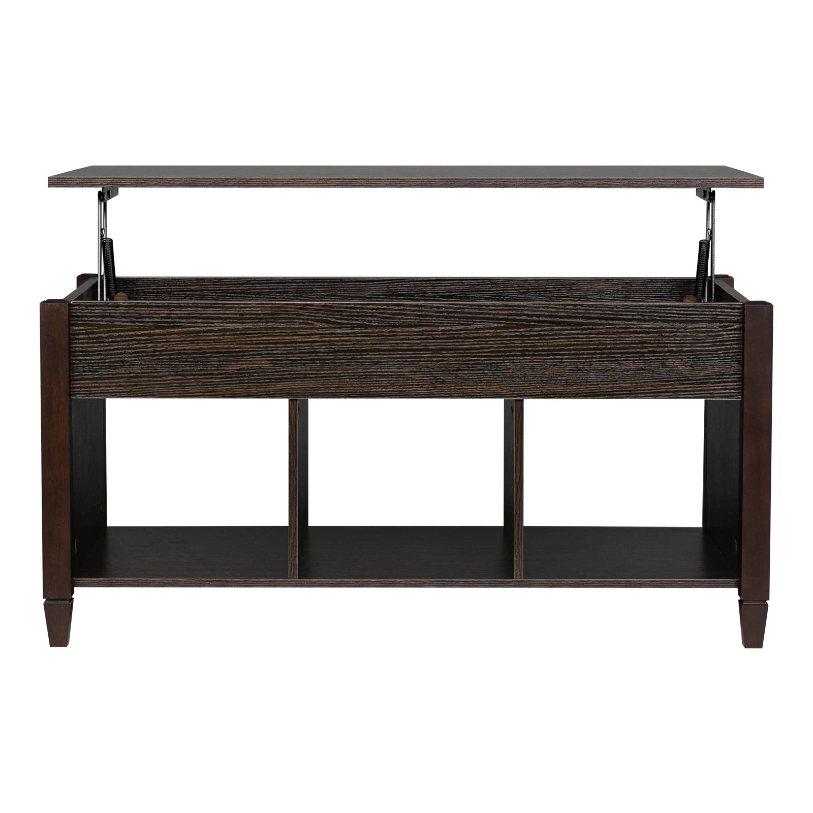 Modern Lift Top Coffee Table with Hidden Compartment & 3 Open Shelves - Storage Ottoman for Living Room, Office & Reception Areas - Perfect for Small Spaces & Entertaining (Brown)