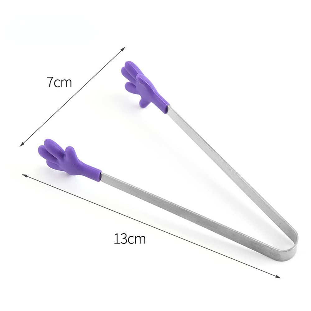 Creative Small Palm Design Silicone Clip with Stainless Steel Handle - Kitchen Gadget for Candy, Ice Cubes & BBQ - Perfect for Food Prep, Party Serving & Outdoor Grilling