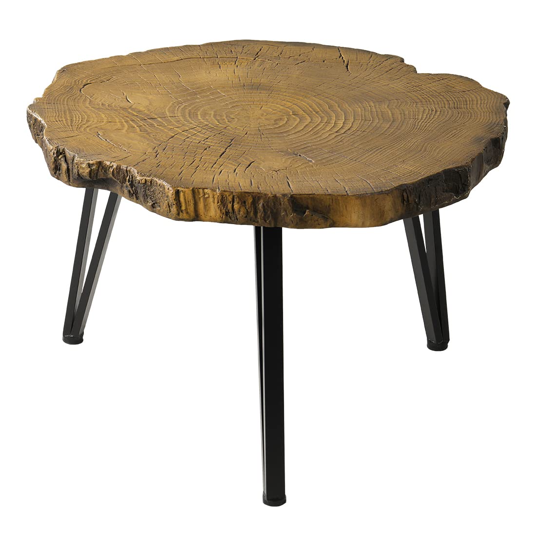 Outdoor Coffee Table - Round Faux Wood Side Table with Oak Finish & Triangular Metal Base - Lightweight End Table for Living Room, Bedroom, Balcony (31.5