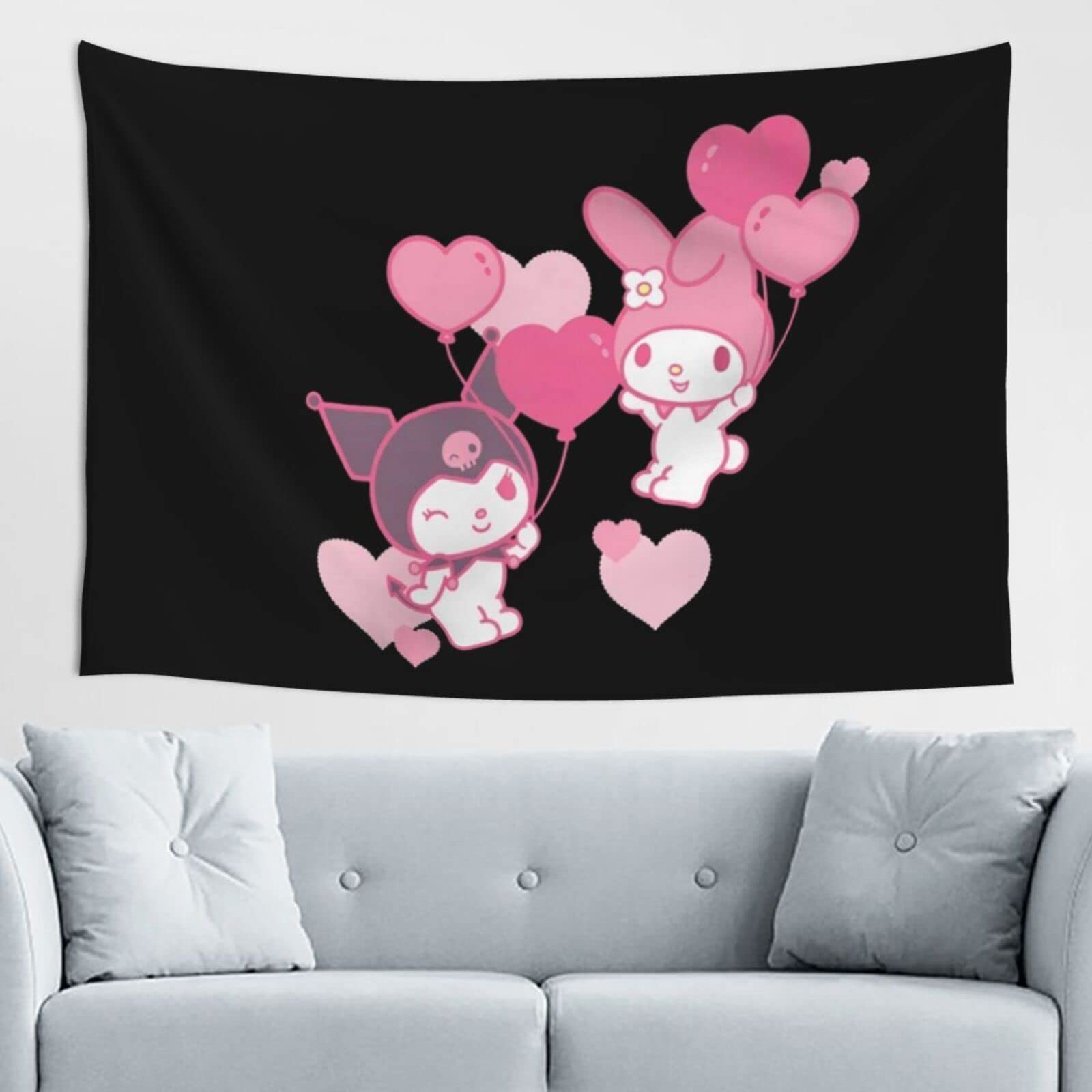 Kawaii Cartoon Cute Pink Tapestry Wall Hanging - 60x40in Aesthetic Wall Art Decor for Living Room, Bedroom, Dorm, Party Backdrop | Soft Blanket for Cozy Home & Aesthetic Room Decor
