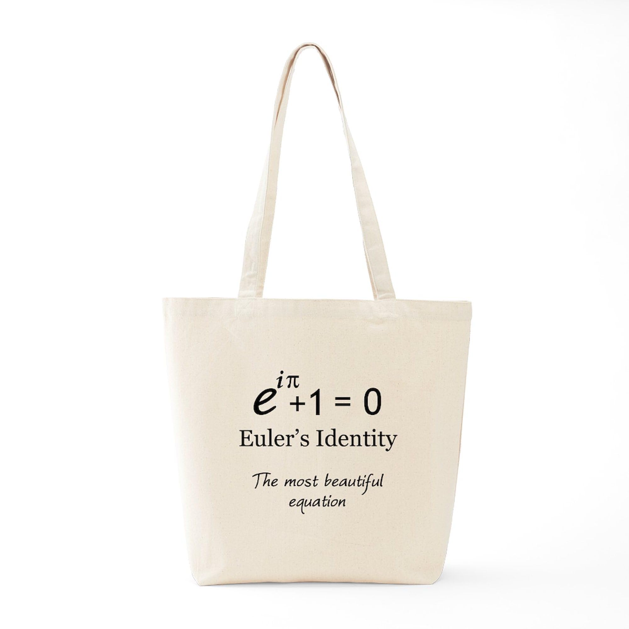 Euler's Identity Tote Bag - Natural Canvas Reusable Shopping Bag for Math Lovers, Students & Teachers - Perfect for School, Groceries & Bookstore Trips