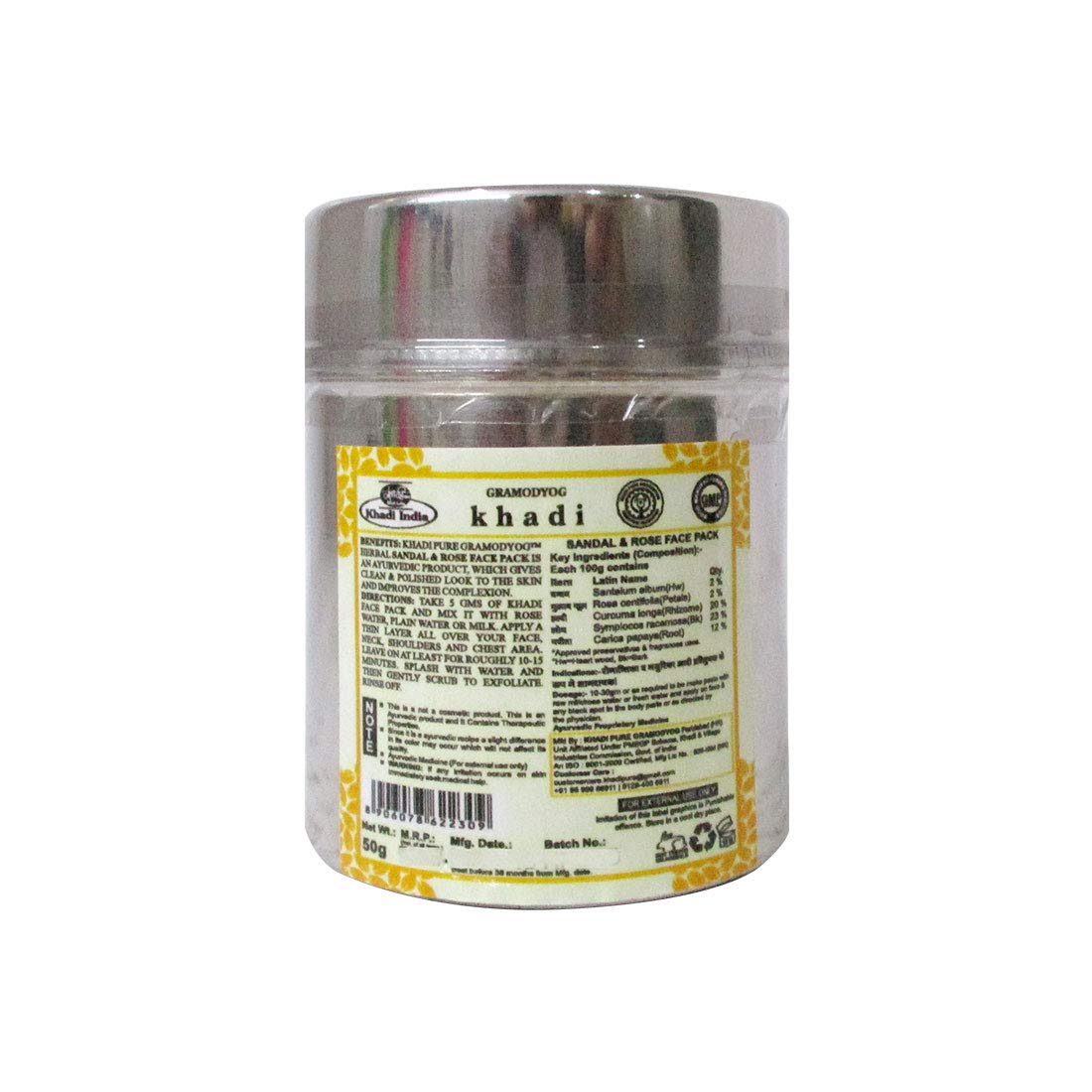 Khadi Pure Herbal Sandal & Rose Face Pack - 50g | Natural Glow & Skin Brightening | For Acne, Dark Spots & Oily Skin | Perfect for Daily Skincare & Spa Treatments