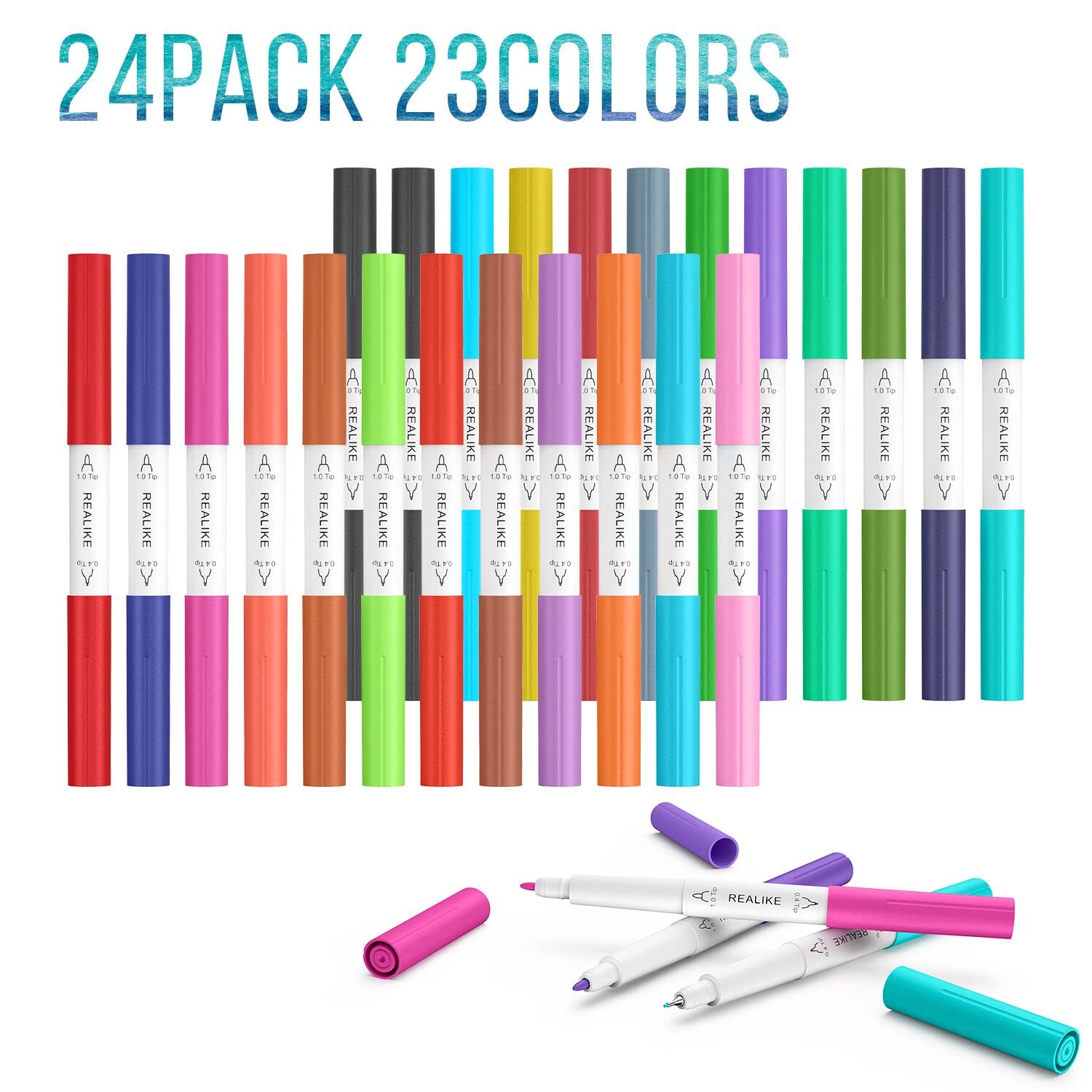 REALIKE 24-Pack Dual Tip Marker Pens for Cricut Maker 3, Maker, Explore 3, Air 2 & Air - Fine Point (0.4mm) & Bold (1.0mm) Writing & Drawing Pens - Perfect for DIY Crafts, Scrapbooking, Card Making & Vinyl Projects