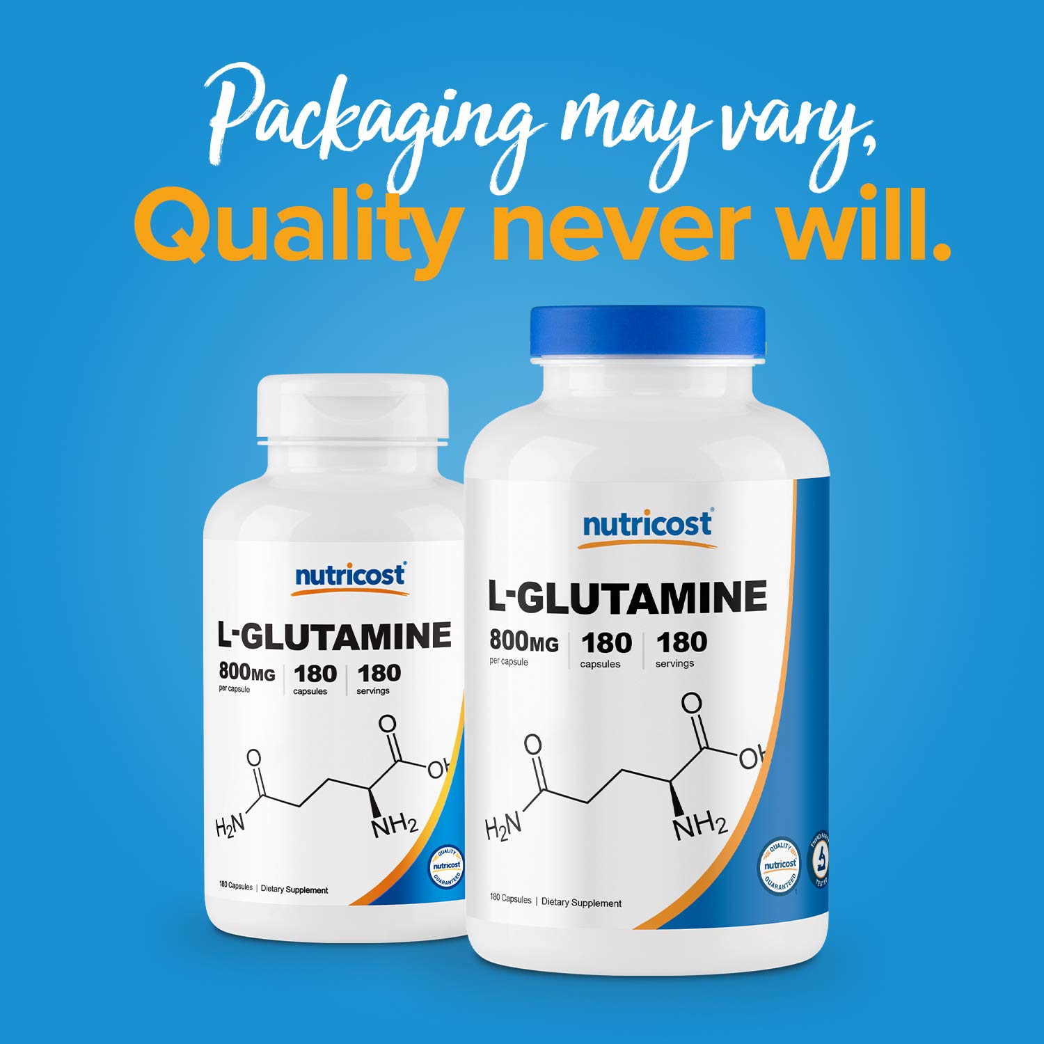 Nutricost L-Glutamine 800mg, 180 Capsules (2 Bottles) - Premium Glutamine Supplement for Muscle Recovery, Gut Health & Immune Support - Ideal for Athletes, Bodybuilders & Fitness Enthusiasts